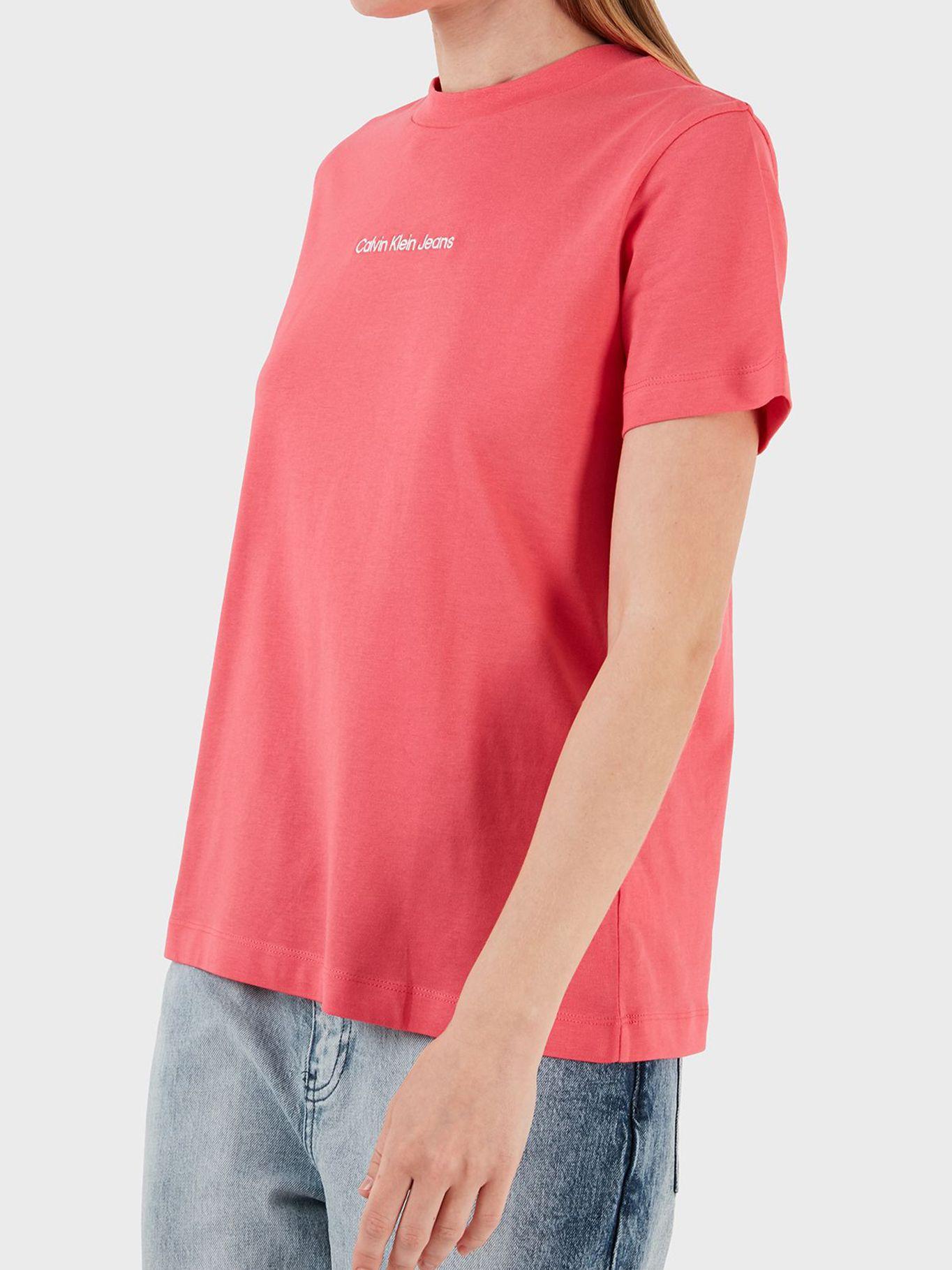 Camiseta con cuello redondo y logo Rosado Calvin Klein-3