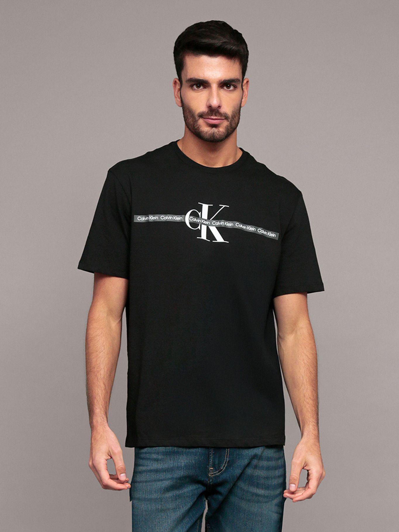 Polera manga corta cinta repetitiva Negro Calvin Klein-0