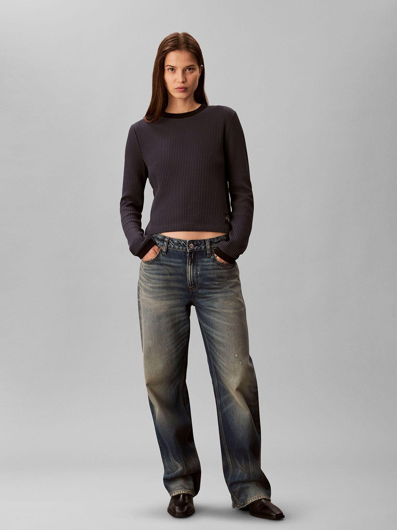 Polera Manga Larga Tejido Acanalado Azul Calvin Klein-1