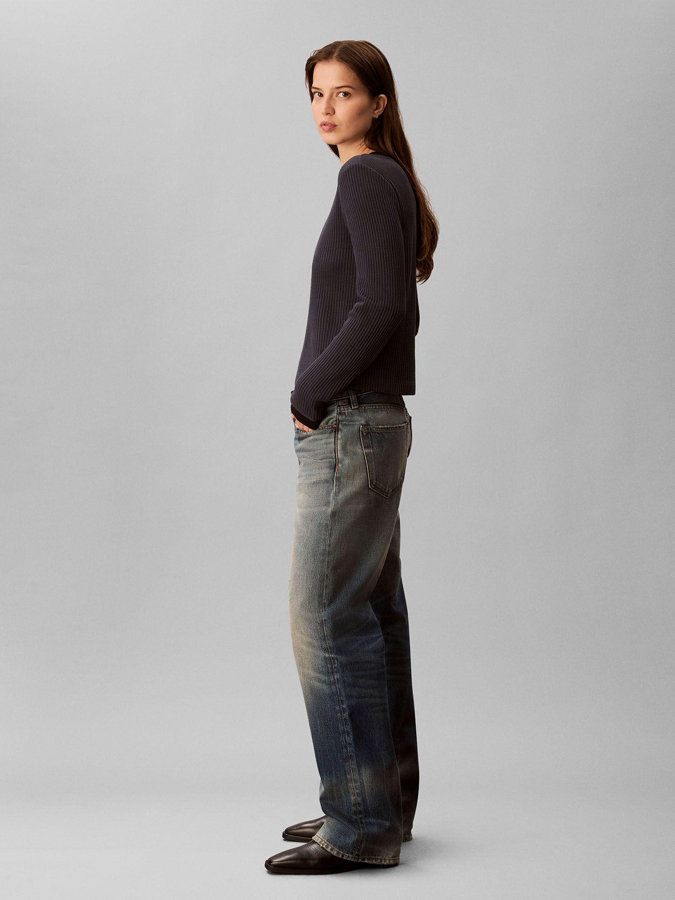 Polera Manga Larga Tejido Acanalado Azul Calvin Klein-3