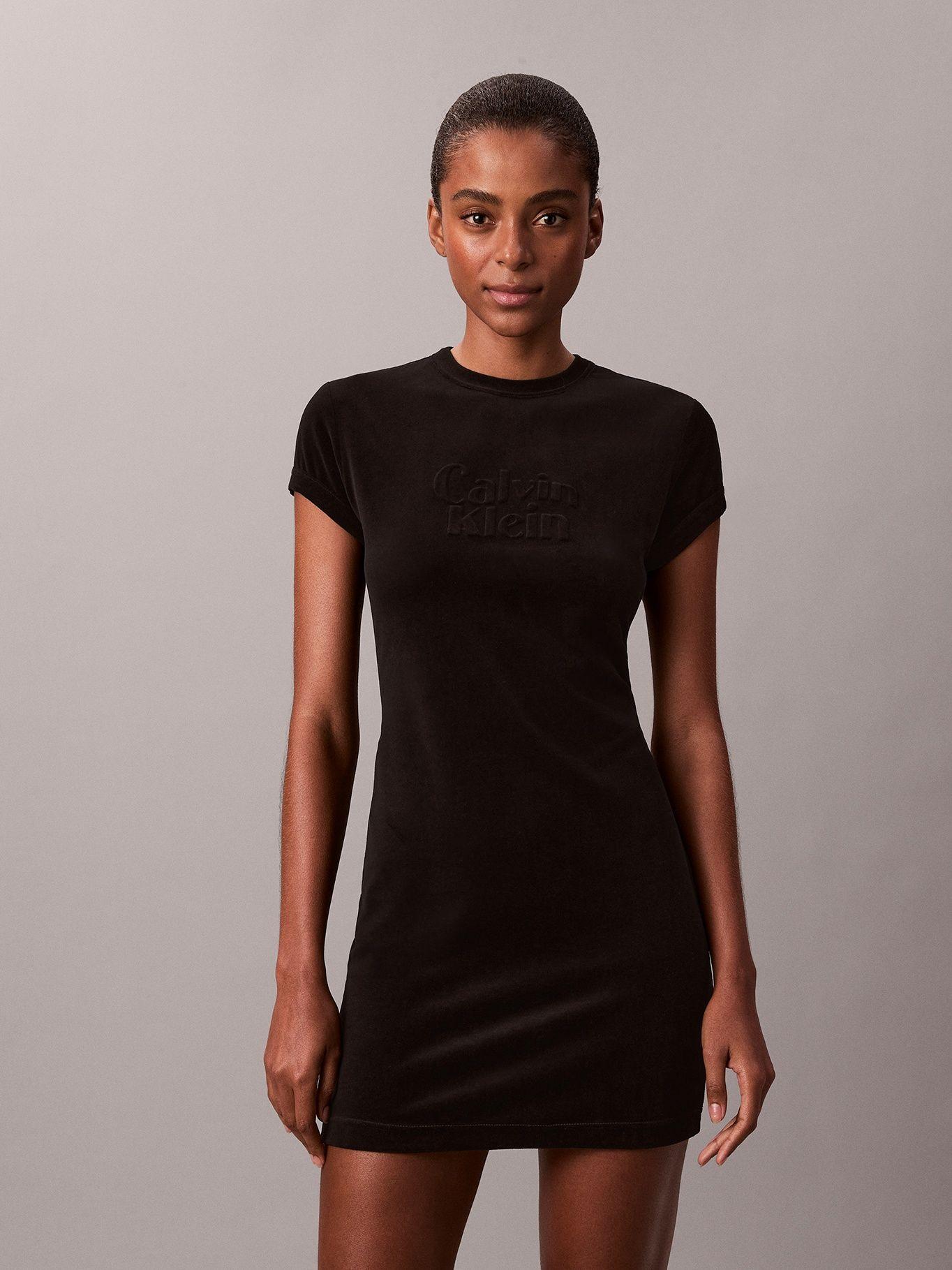 Vestido Mini de Terciopelo Negro Calvin Klein-0