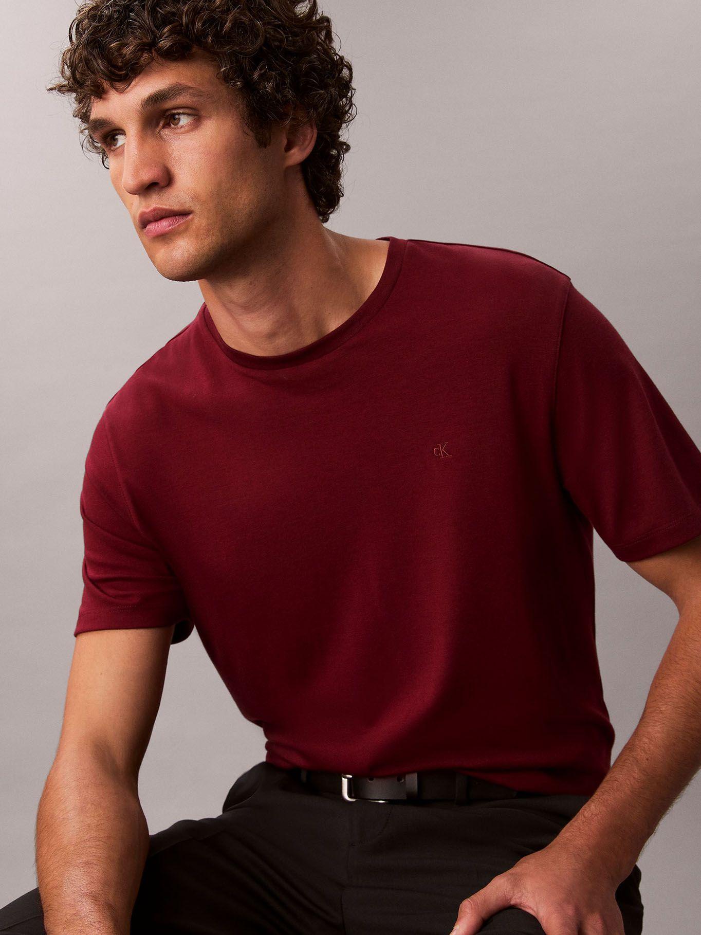 Polera Logo Bordado Algodón Supima Burdeo Calvin Klein-3
