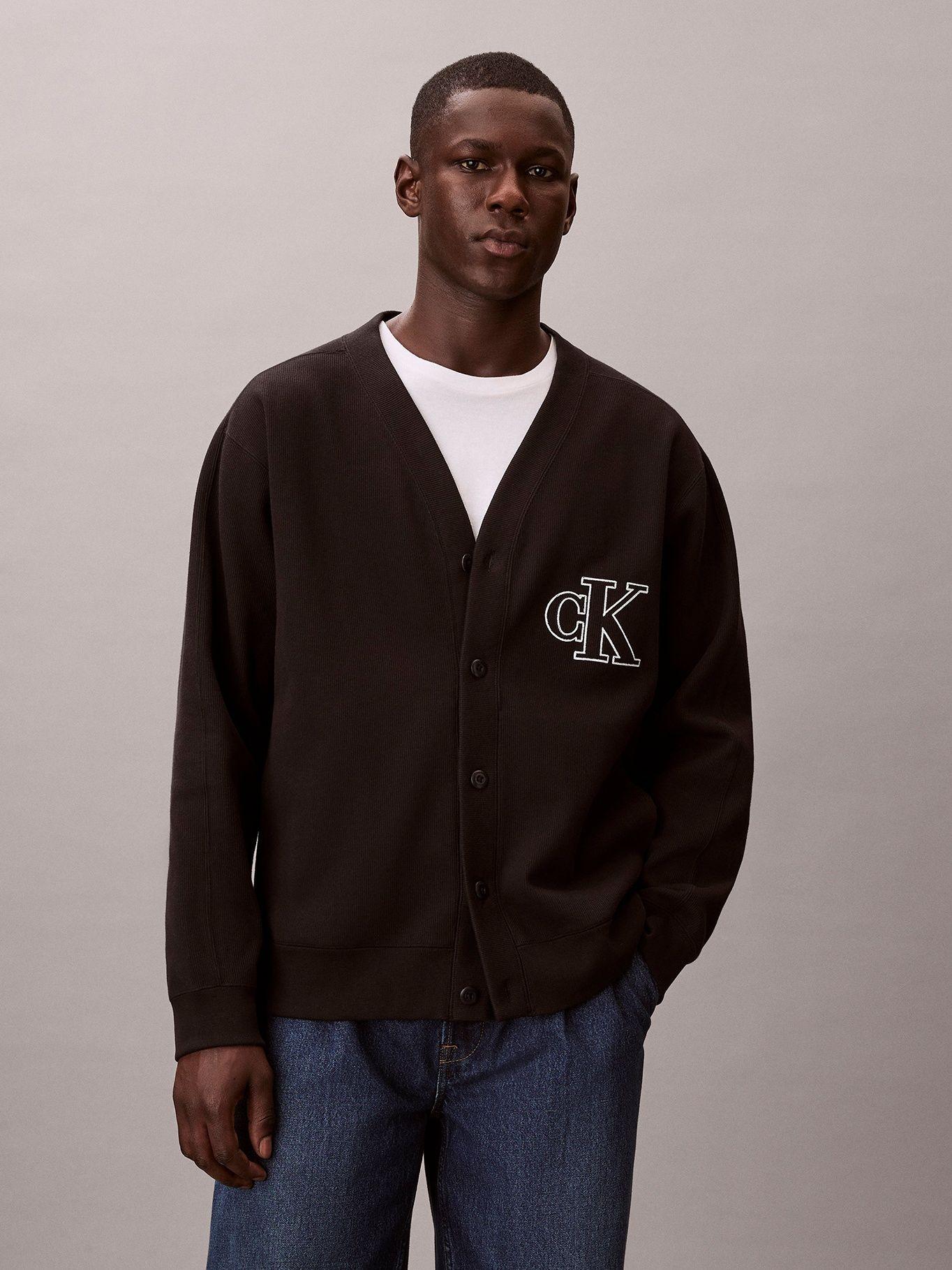 Cárdigan de Punto Acanalado con Logo Negro Calvin Klein-0