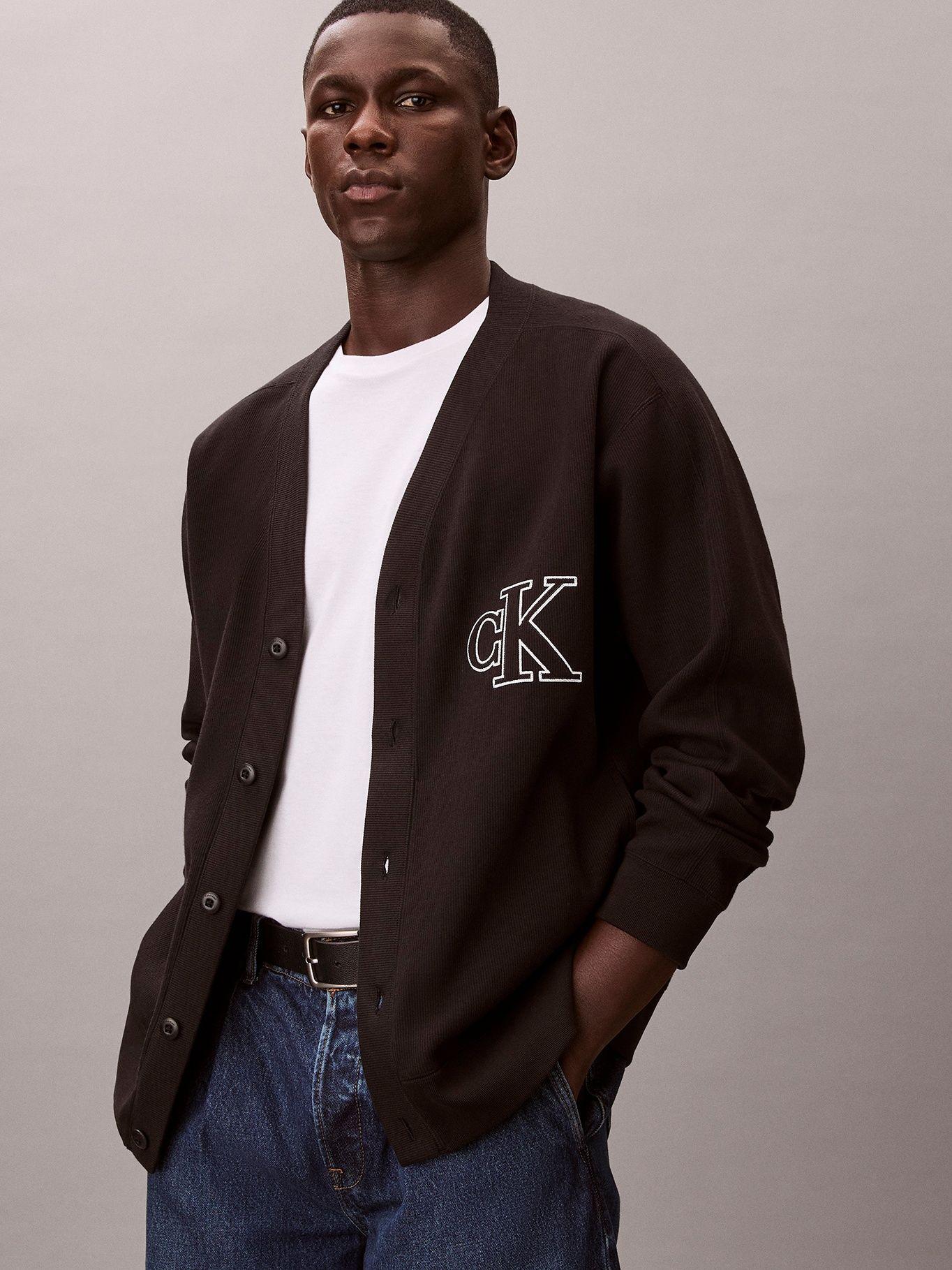 Cárdigan de Punto Acanalado con Logo Negro Calvin Klein-3