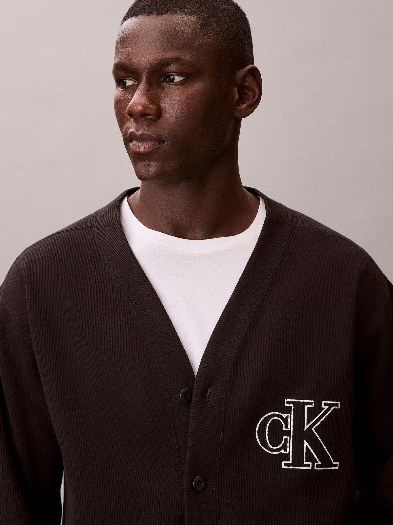 Cárdigan de Punto Acanalado con Logo Negro Calvin Klein-4