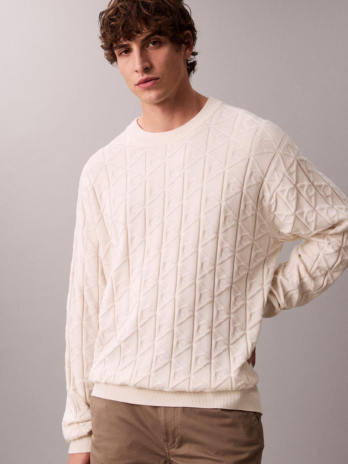 Sweater con Textura de Monograma Beige Calvin Klein-3