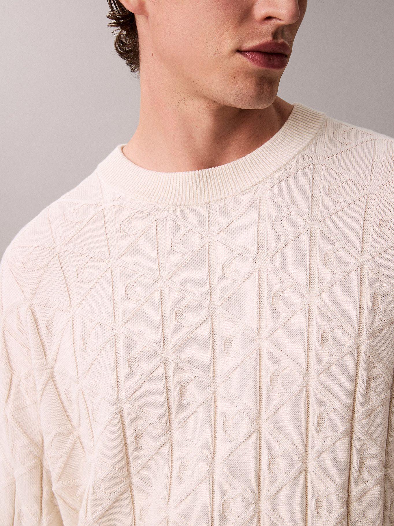 Sweater con Textura de Monograma Beige Calvin Klein-4