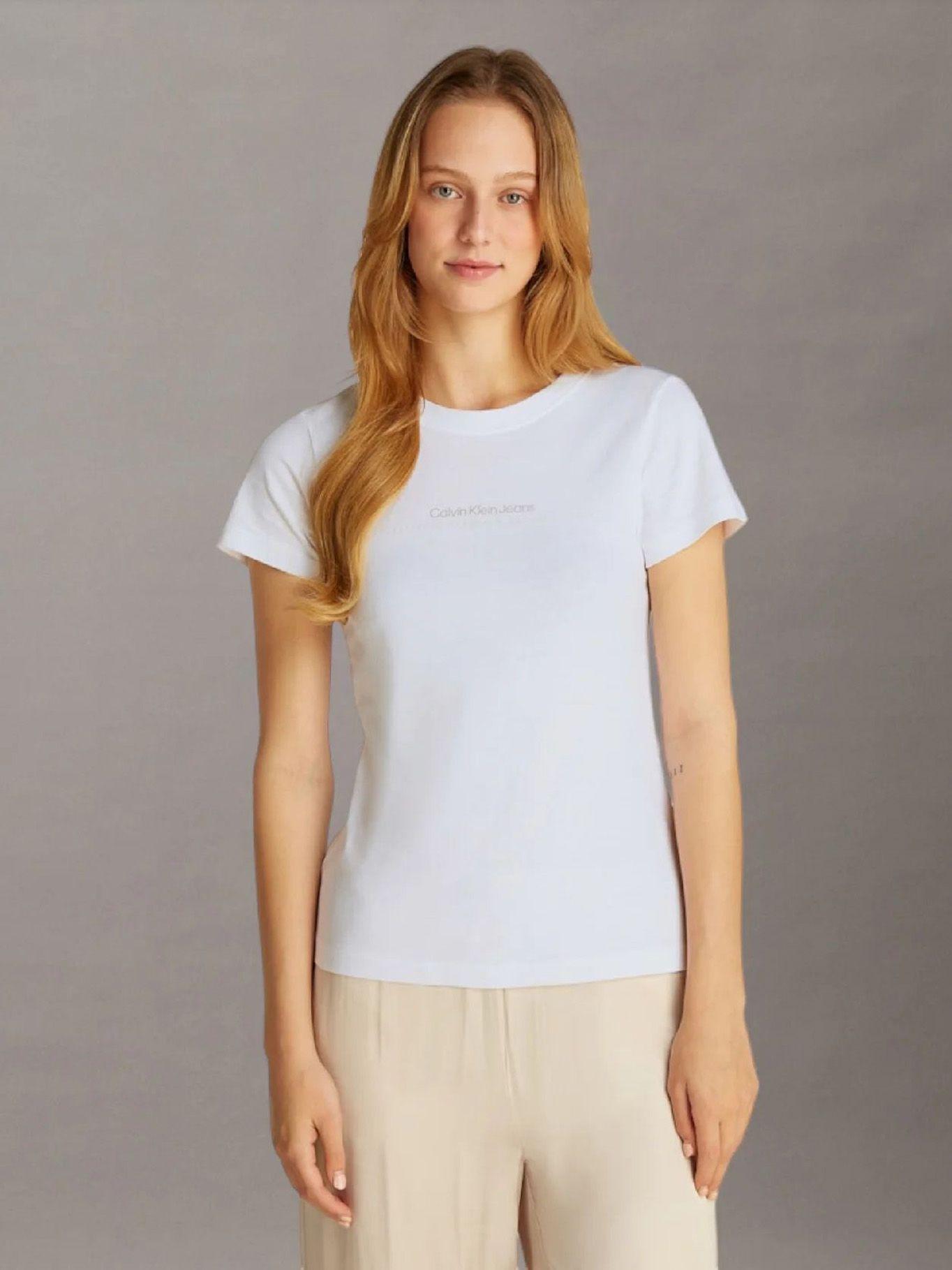 Polera slim fit con logo Blanco Calvin Klein-0