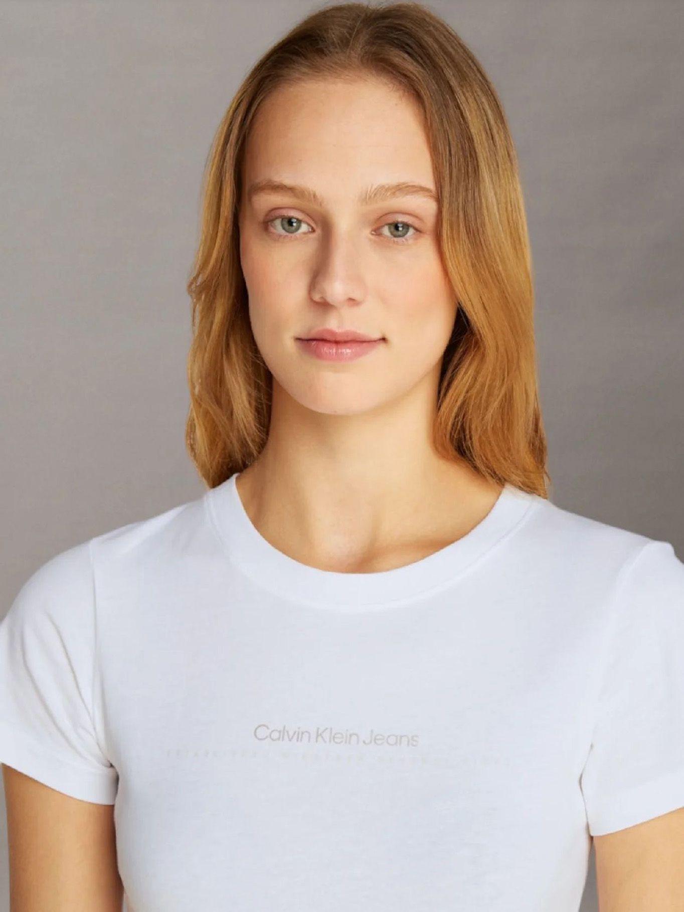Polera slim fit con logo Blanco Calvin Klein-3
