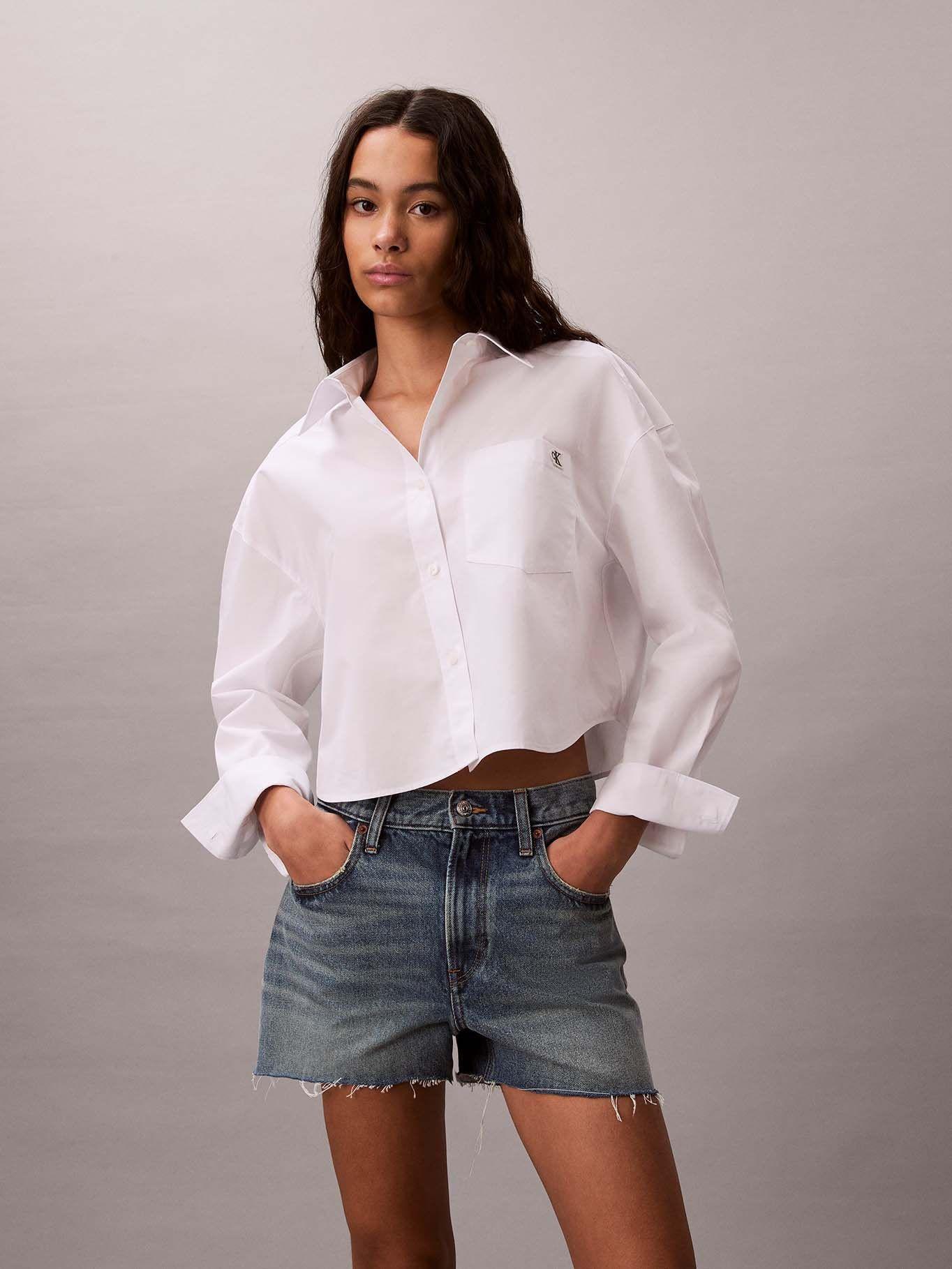 Camisa Cropped de Popelina Blanco Calvin Klein-0