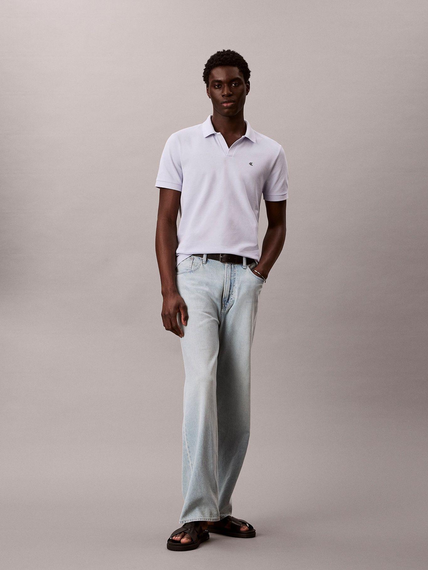 Polo Casual Piqué Cuello Abierto Celeste Calvin Klein-1