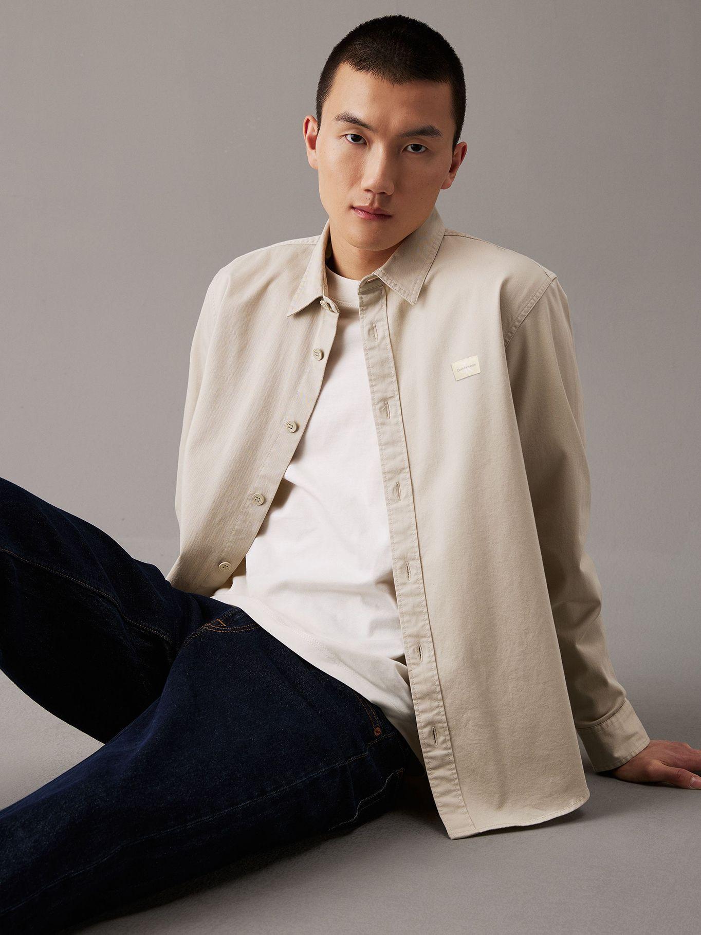 Camisa con etiqueta tejida Beige Calvin Klein-3