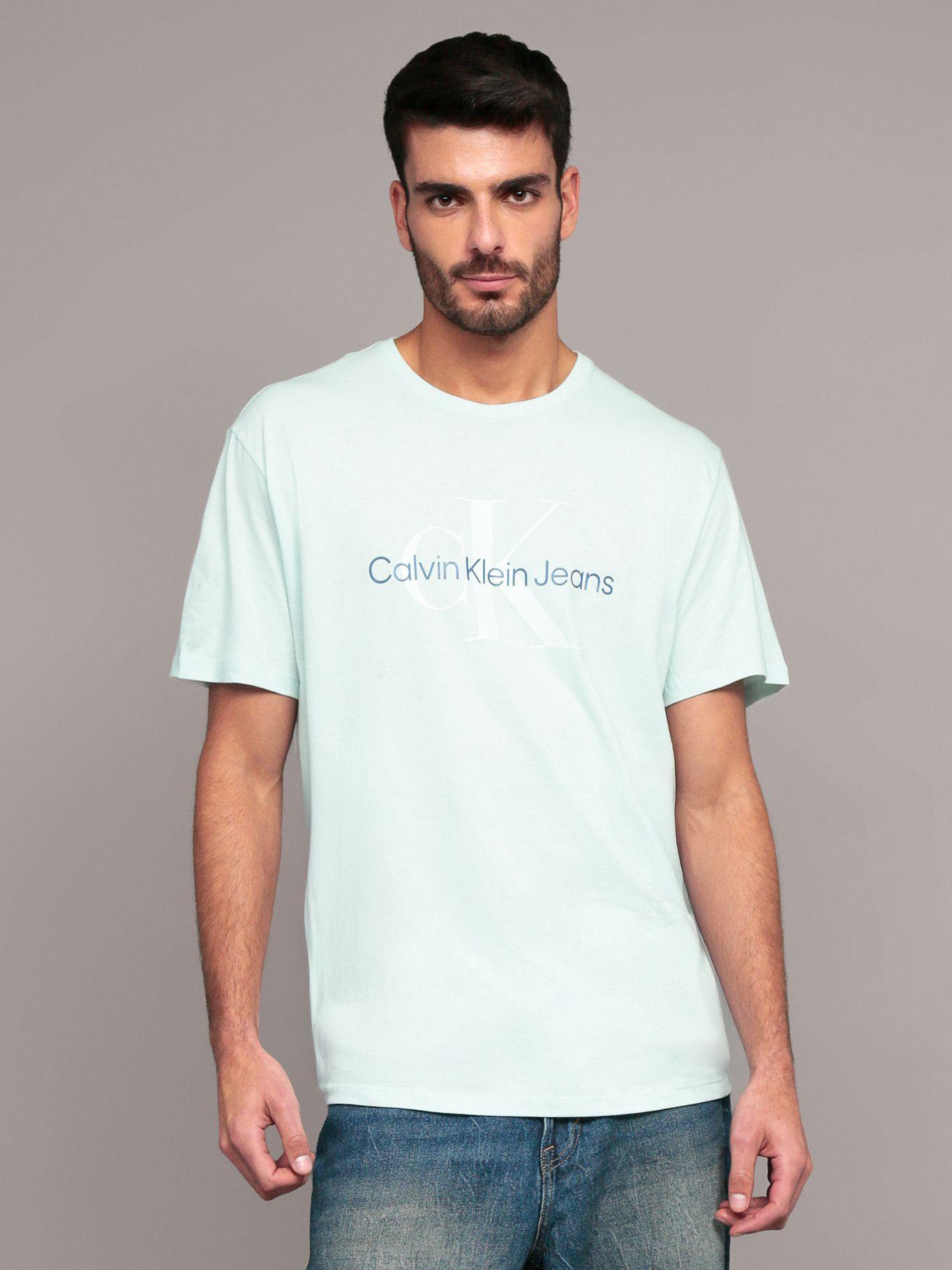 Polera Monogram Crew Celeste Calvin Klein-0