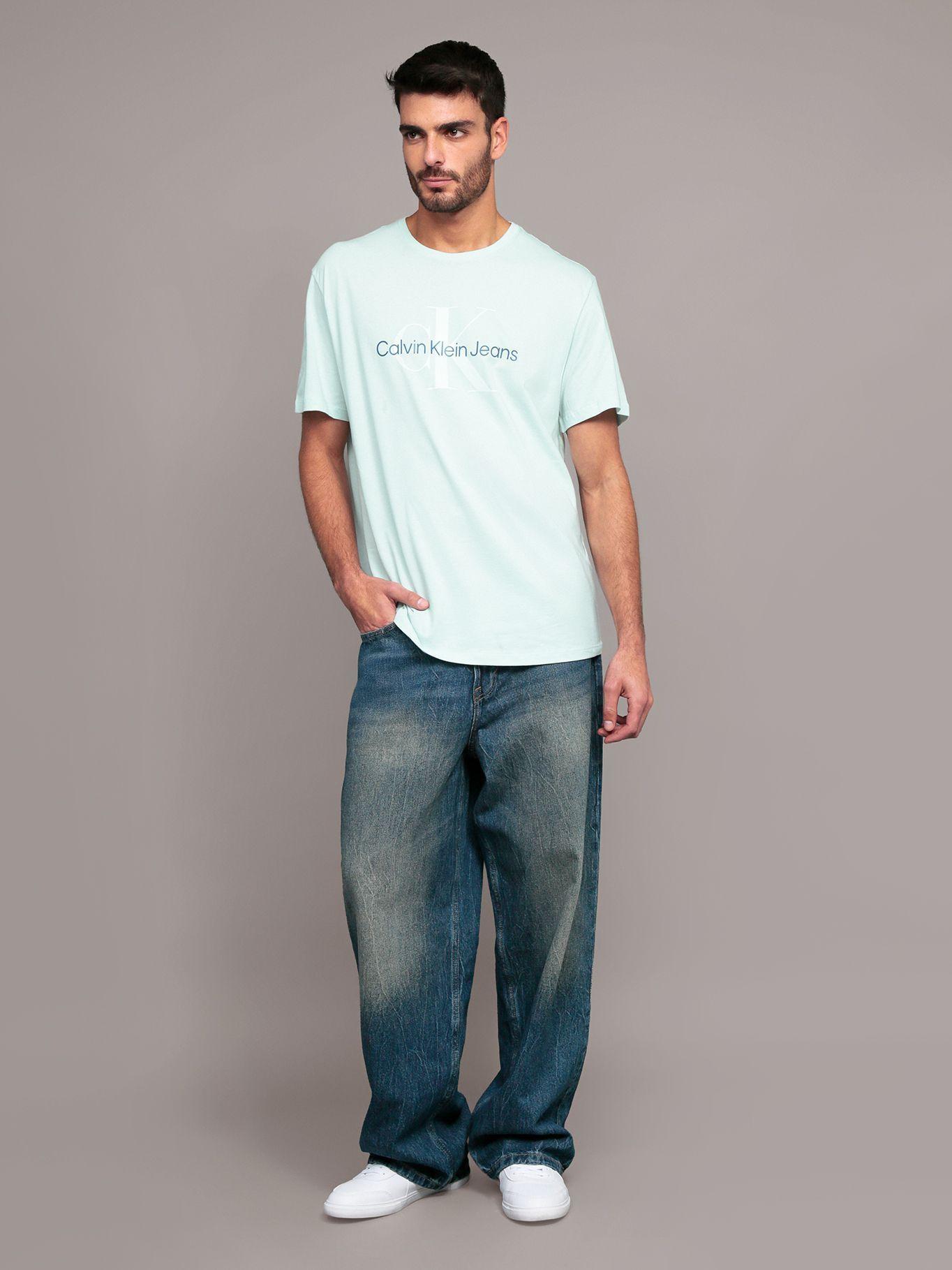 Polera Monogram Crew Celeste Calvin Klein-1