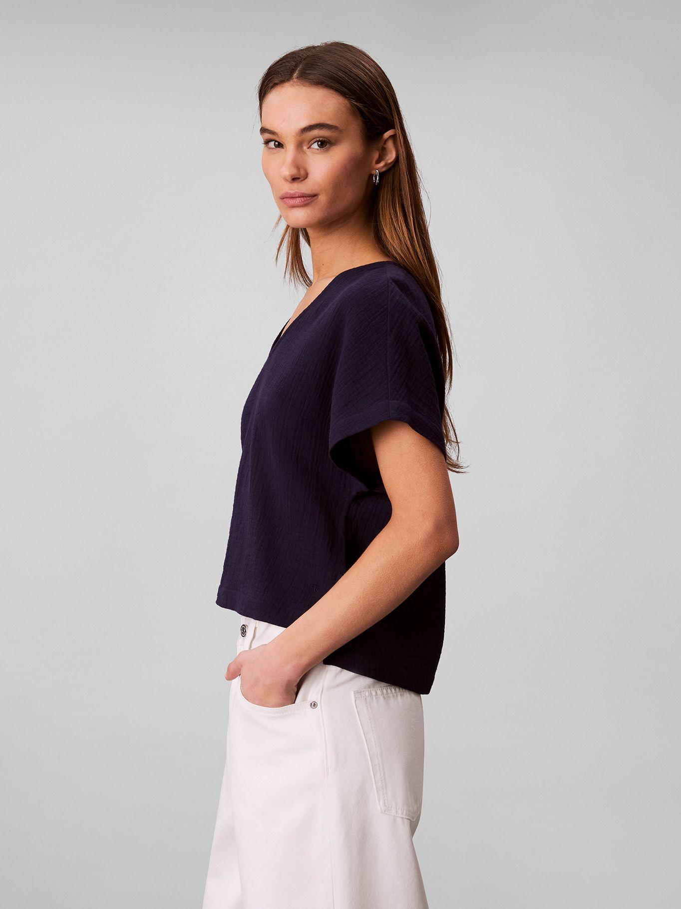 Blusa Manga Corta con Cuello en V Azul Calvin Klein-3