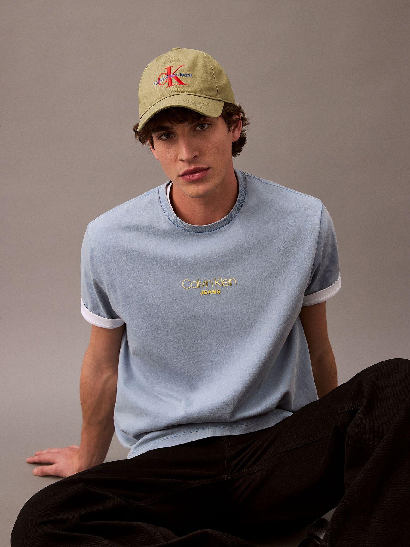 Polera Acid Wash Graphic Celeste Calvin Klein-4
