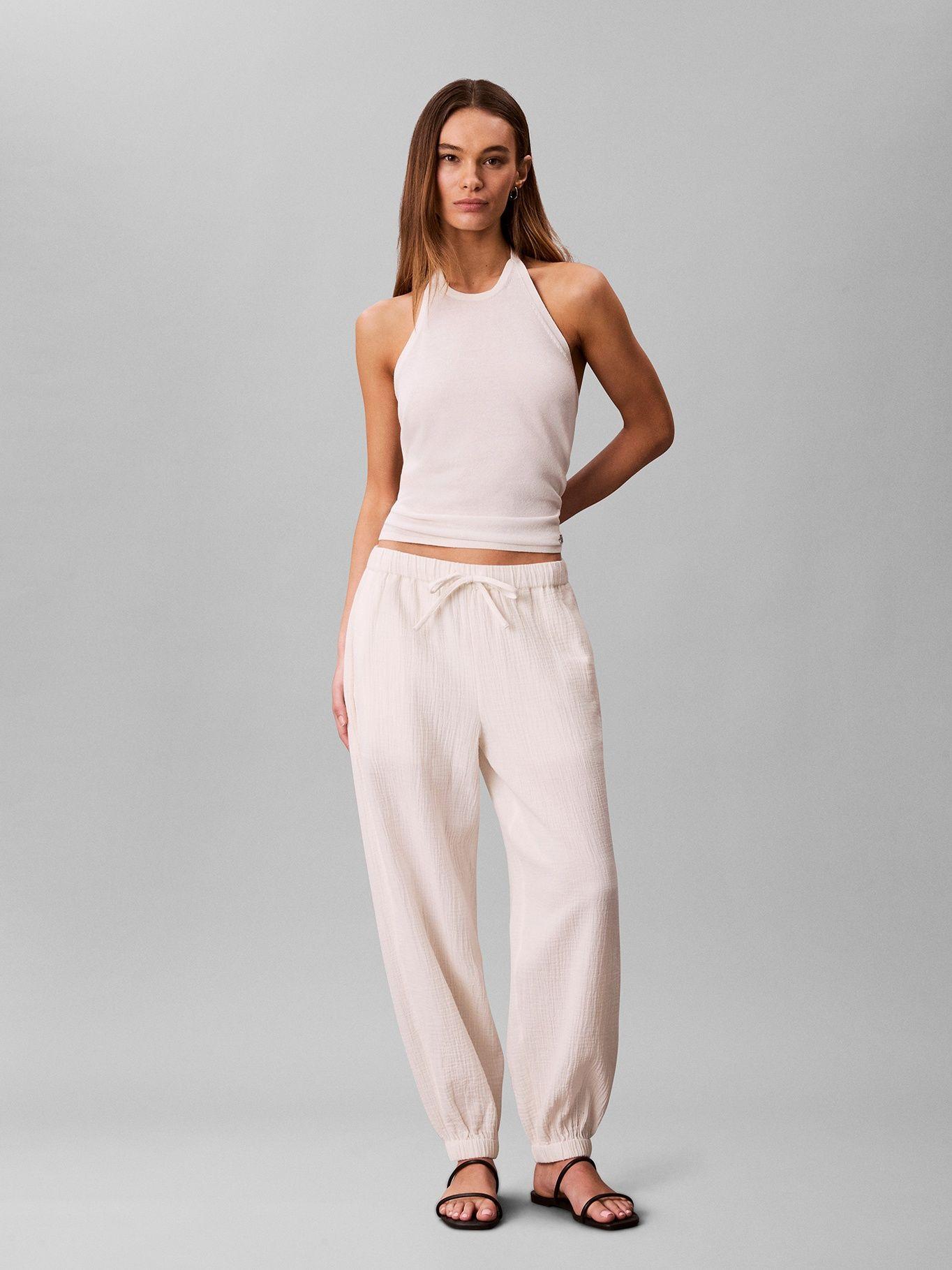 Pantalón de Doble Gasa de Algodón Blanco Calvin Klein-0