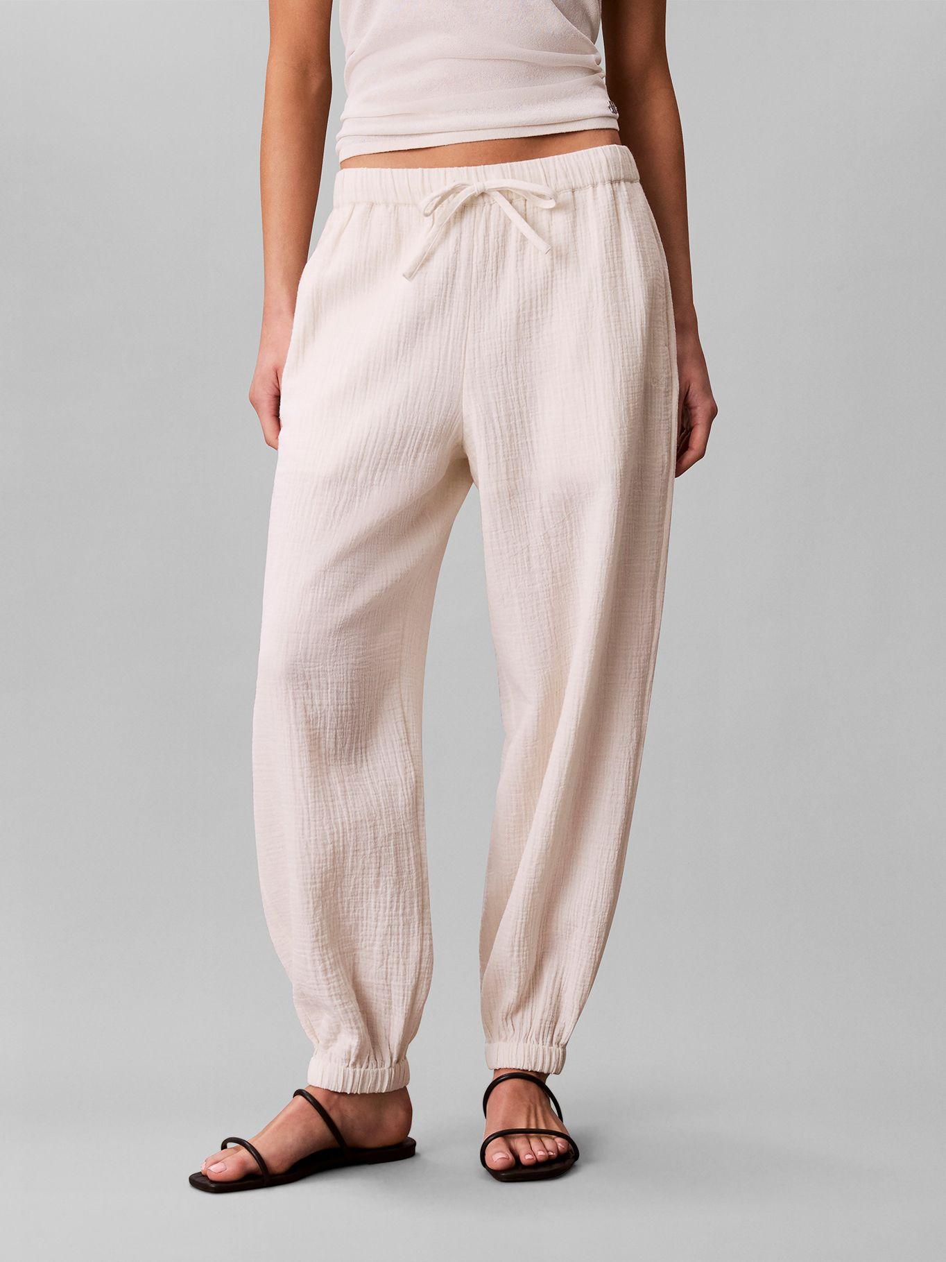 Pantalón de Doble Gasa de Algodón Blanco Calvin Klein-1