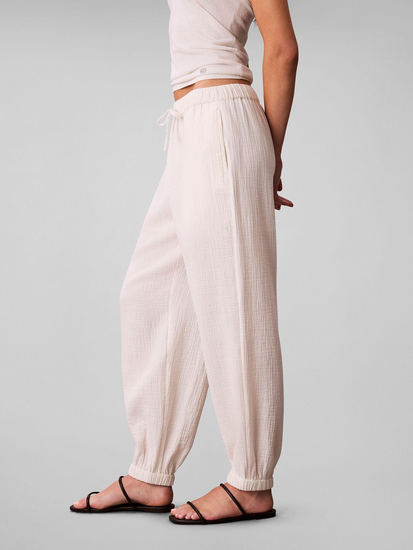 Pantalón de Doble Gasa de Algodón Blanco Calvin Klein-3