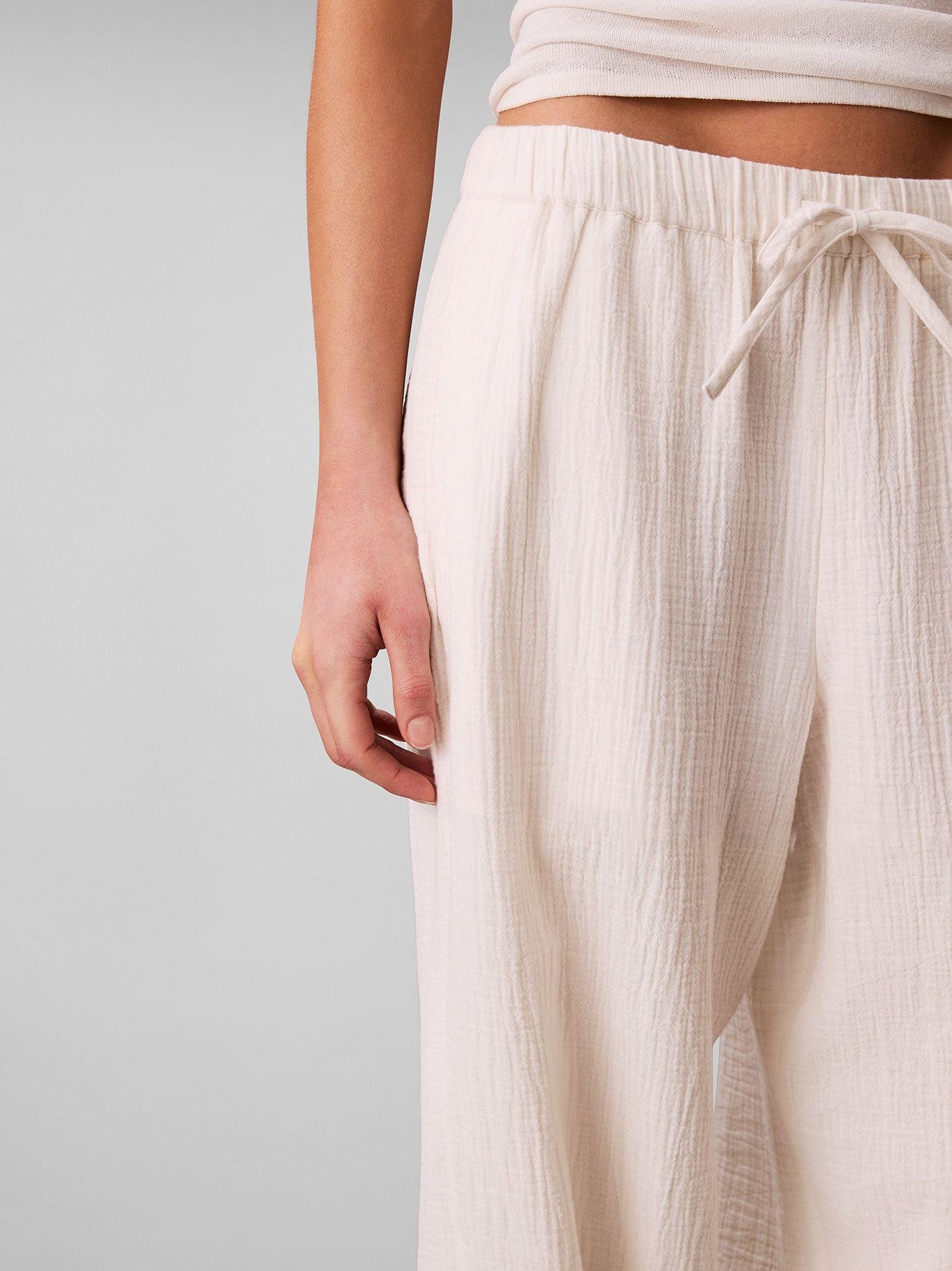 Pantalón de Doble Gasa de Algodón Blanco Calvin Klein-4