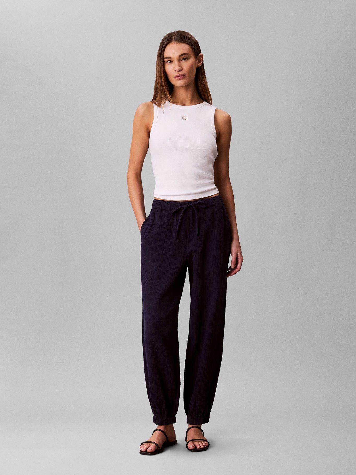 Pantalón de Doble Gasa de Algodón Azul Calvin Klein-0