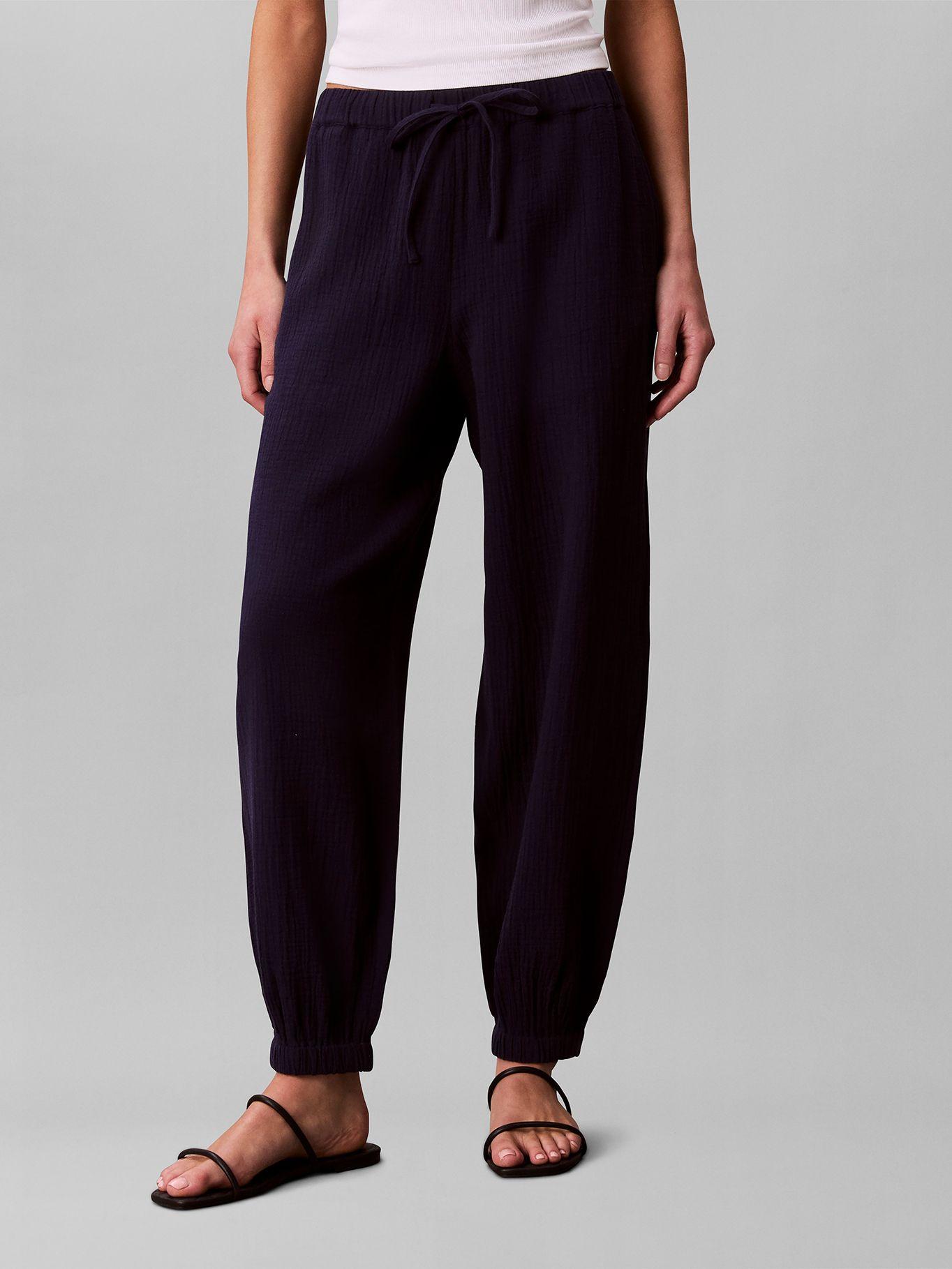 Pantalón de Doble Gasa de Algodón Azul Calvin Klein-1