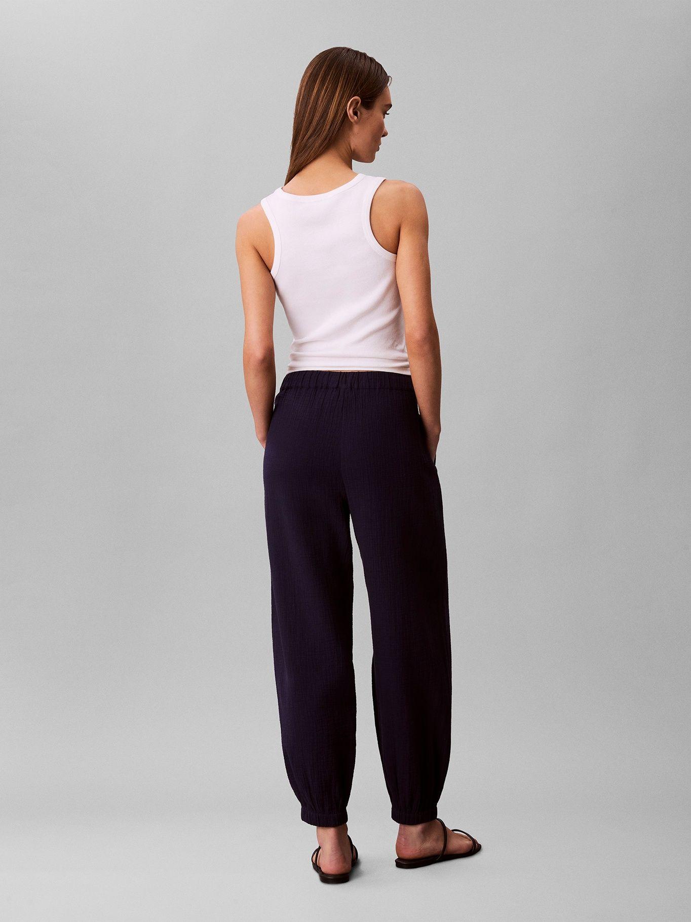 Pantalón de Doble Gasa de Algodón Azul Calvin Klein-2