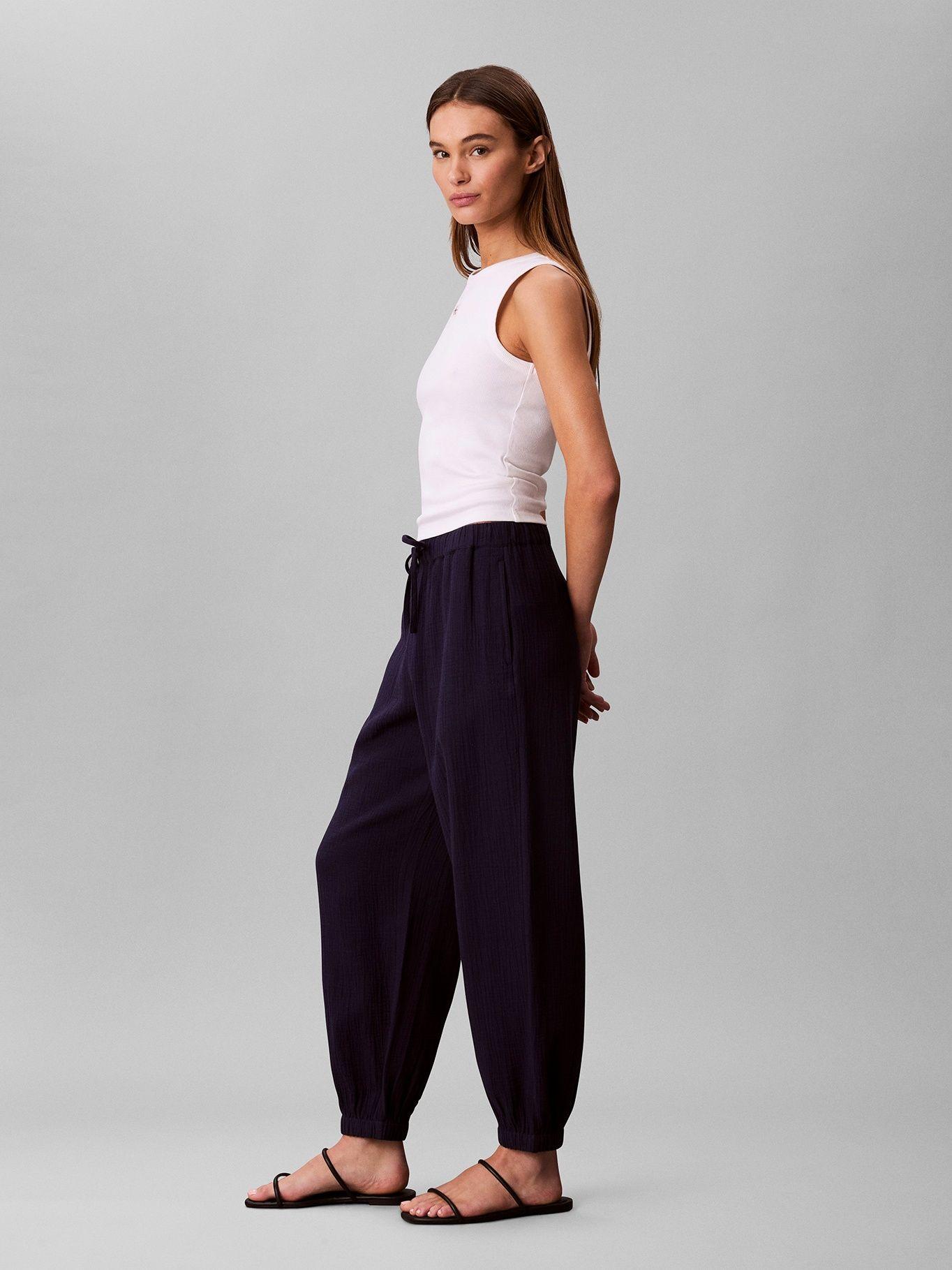 Pantalón de Doble Gasa de Algodón Azul Calvin Klein-3