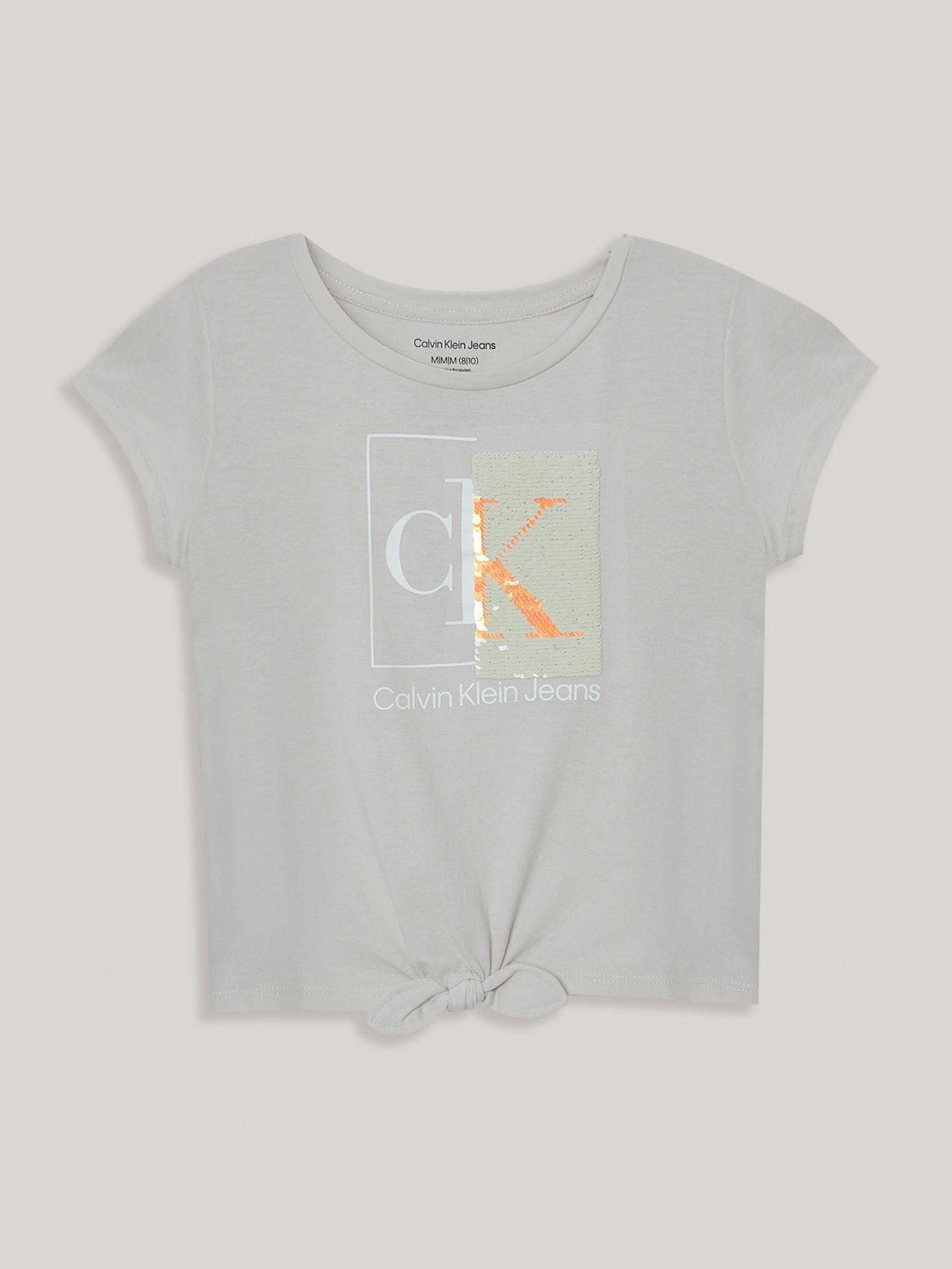 Polera Niña Split Monogram Sequin Gris Calvin Klein-0