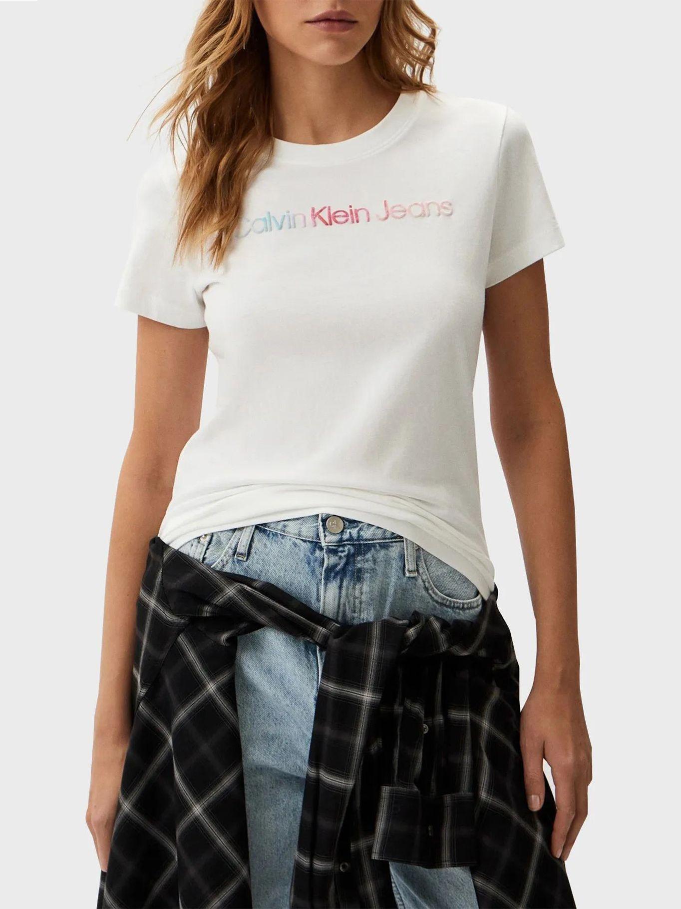 Polera Diffused Institutional Slim Blanco Calvin Klein-0