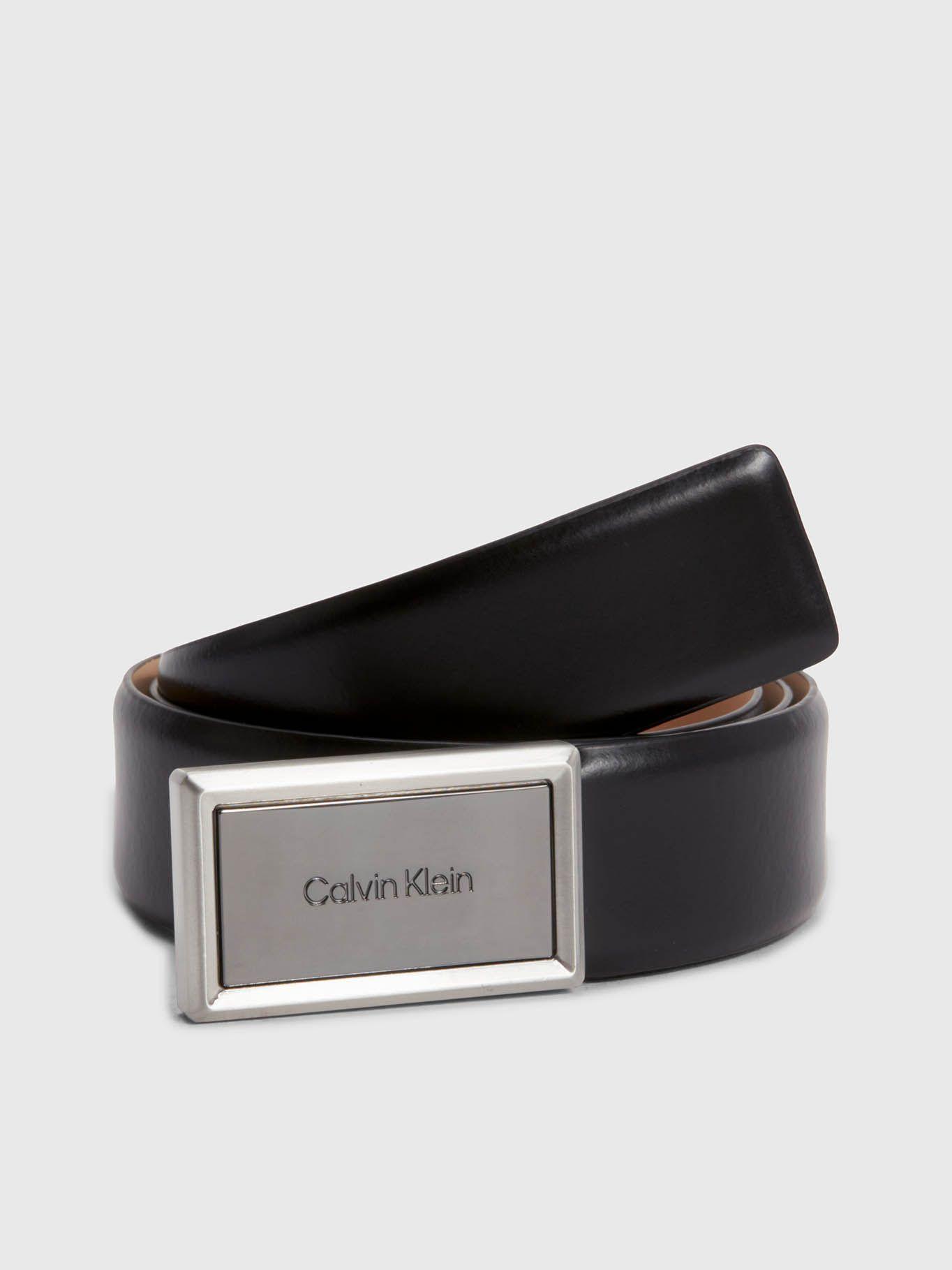 Cinturón De Cuero Con Hebilla De Placa Negro Calvin Klein K50K510220-BAX-0