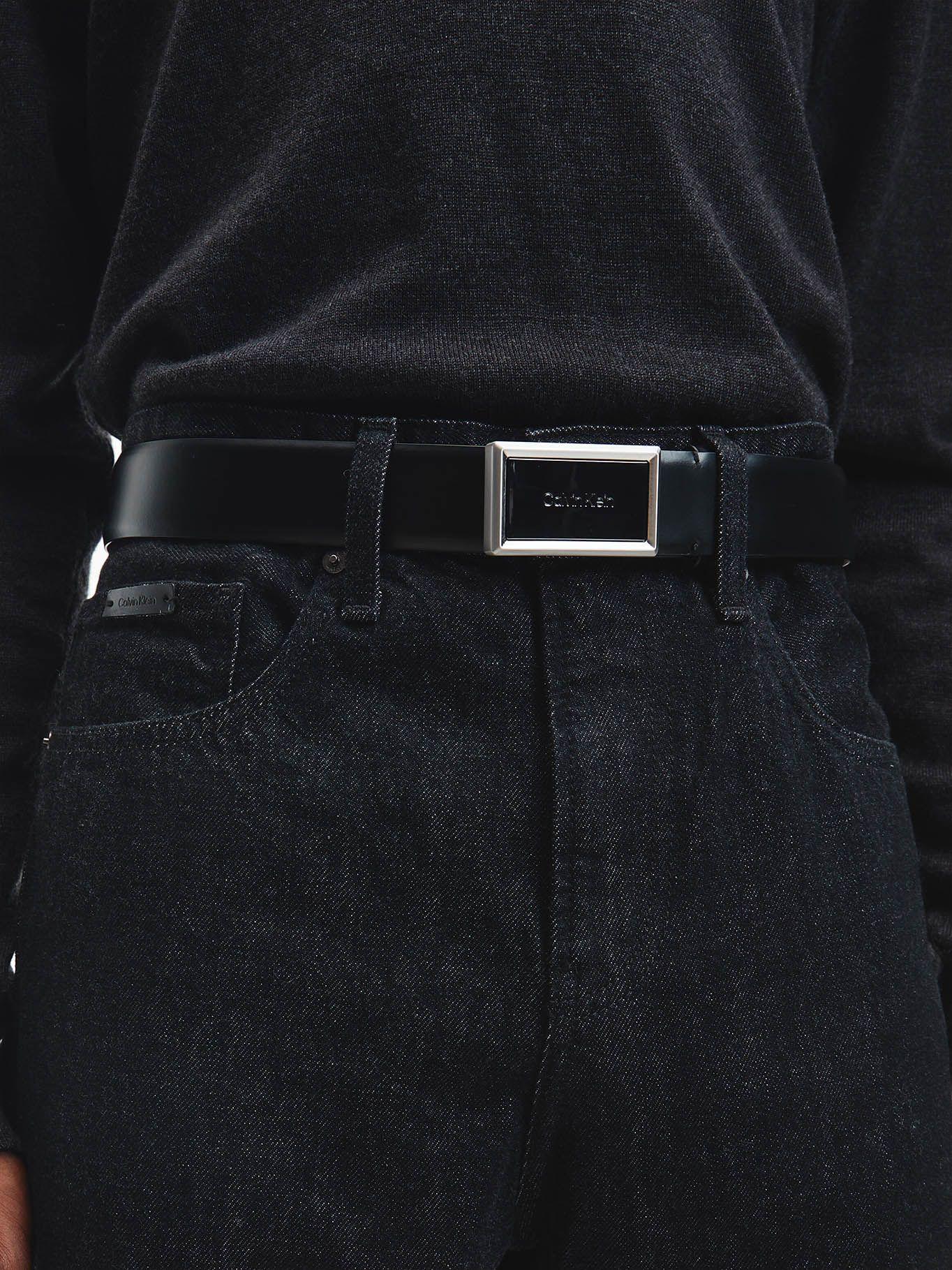 Cinturón De Cuero Con Hebilla De Placa Negro Calvin Klein K50K510220-BAX-1