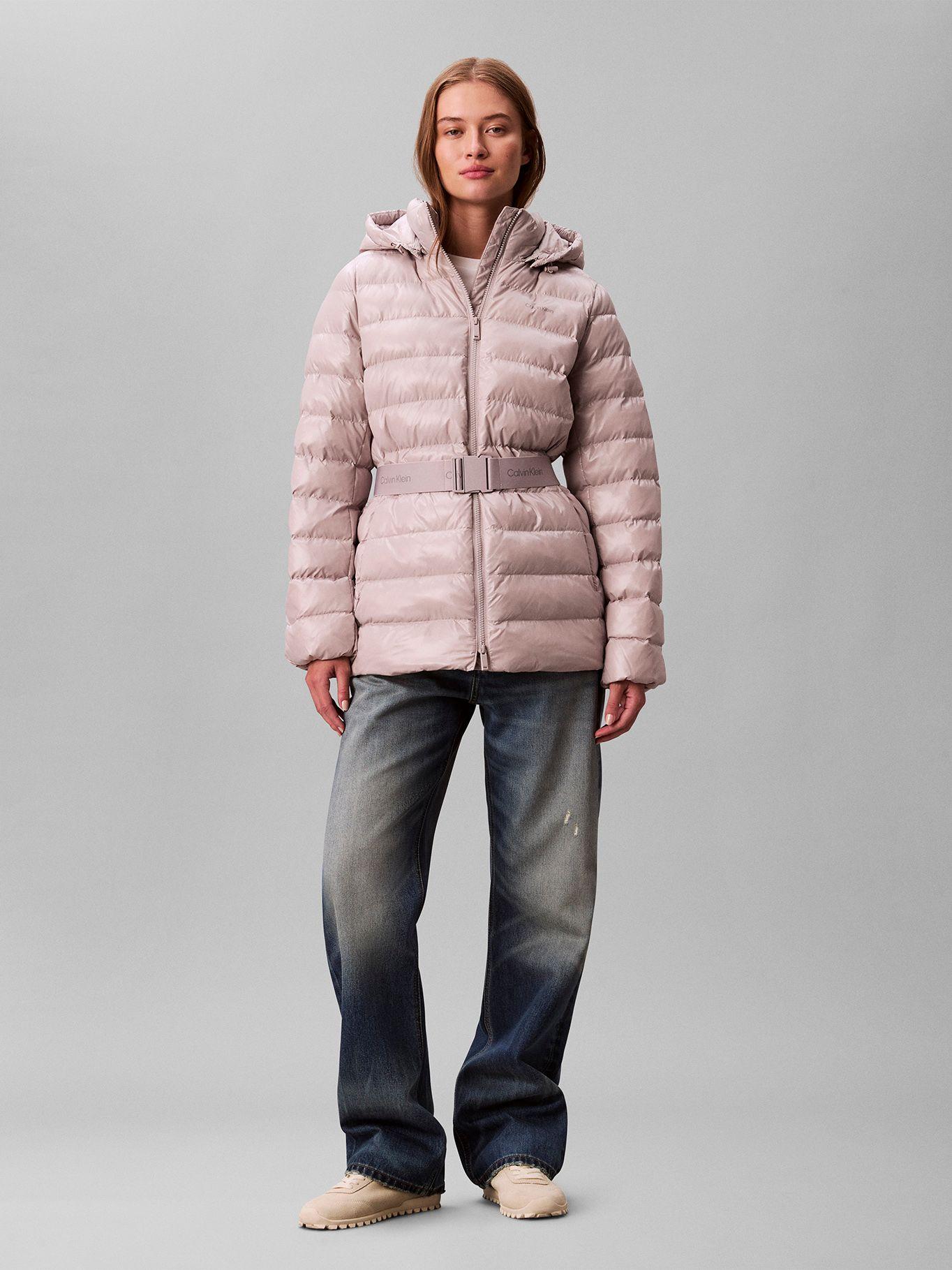 Parka Puffer Plumas Ligera C Cinturón Gris Calvin Klein-1