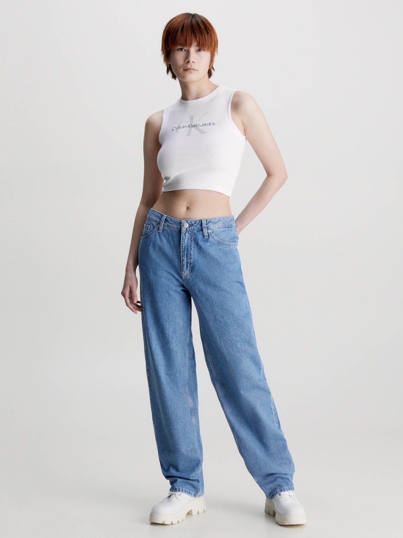 Camiseta de tirantes Cropped con monograma Blanco Calvin Klein-1