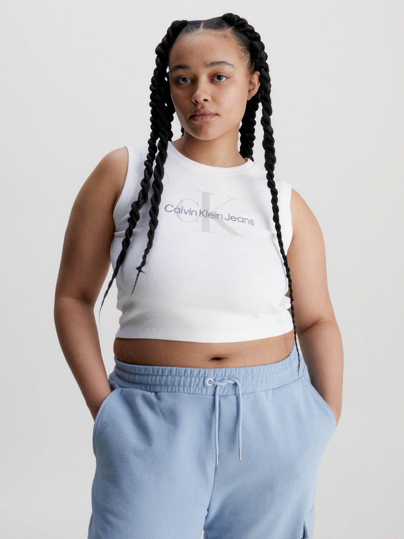 Camiseta de tirantes Cropped con monograma Blanco Calvin Klein-4