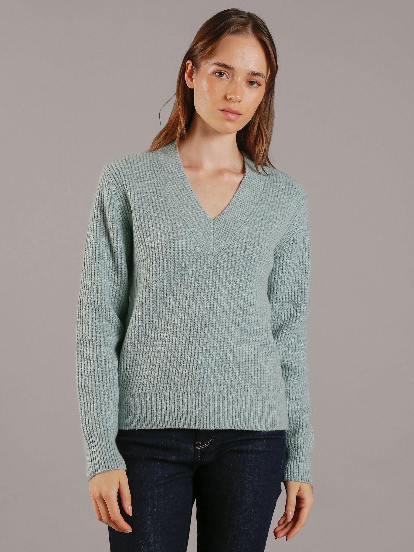 Sweater Boucle V Neck Relaxed Verde Calvin Klein-0
