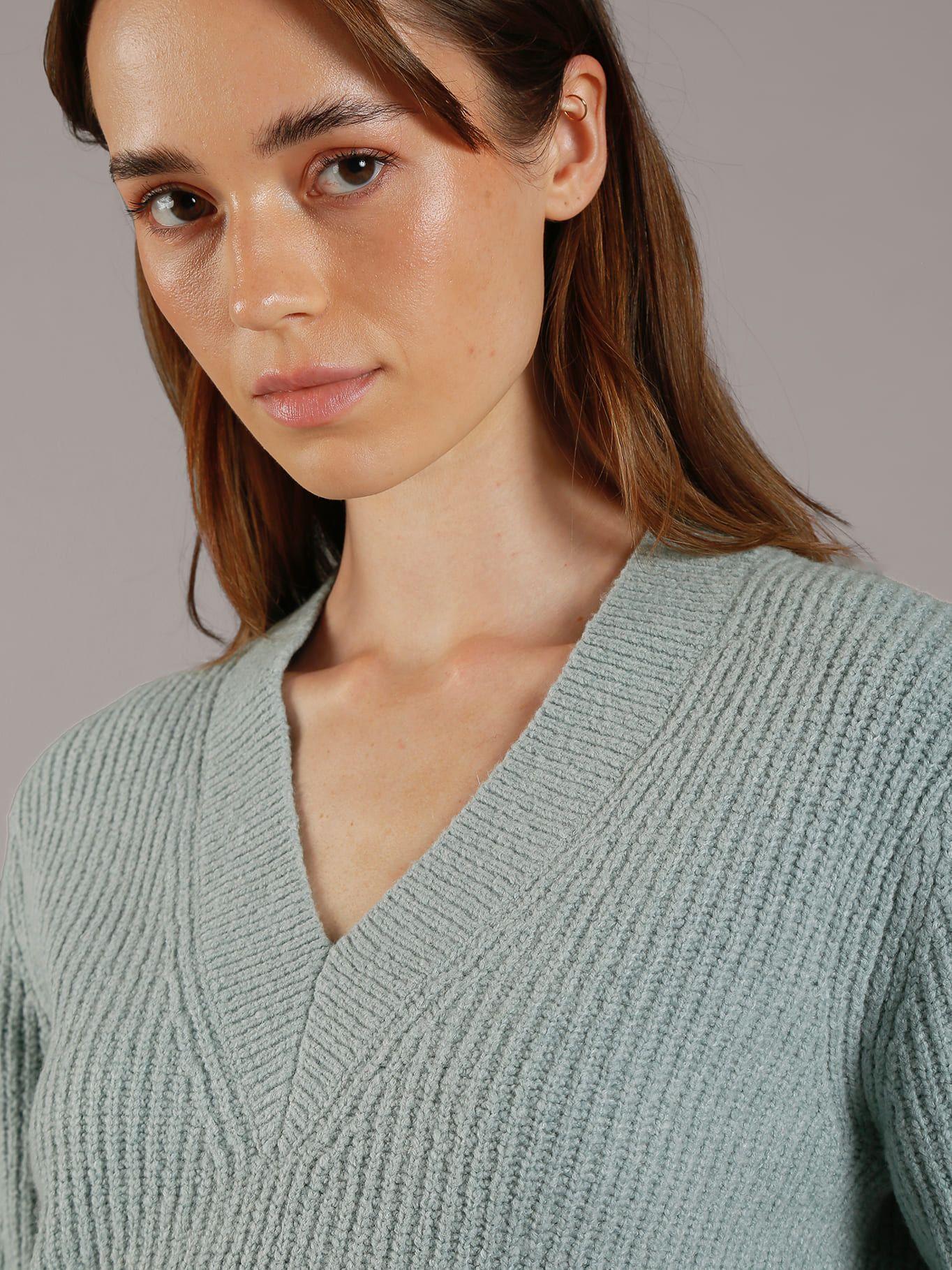Sweater Boucle V Neck Relaxed Verde Calvin Klein-3