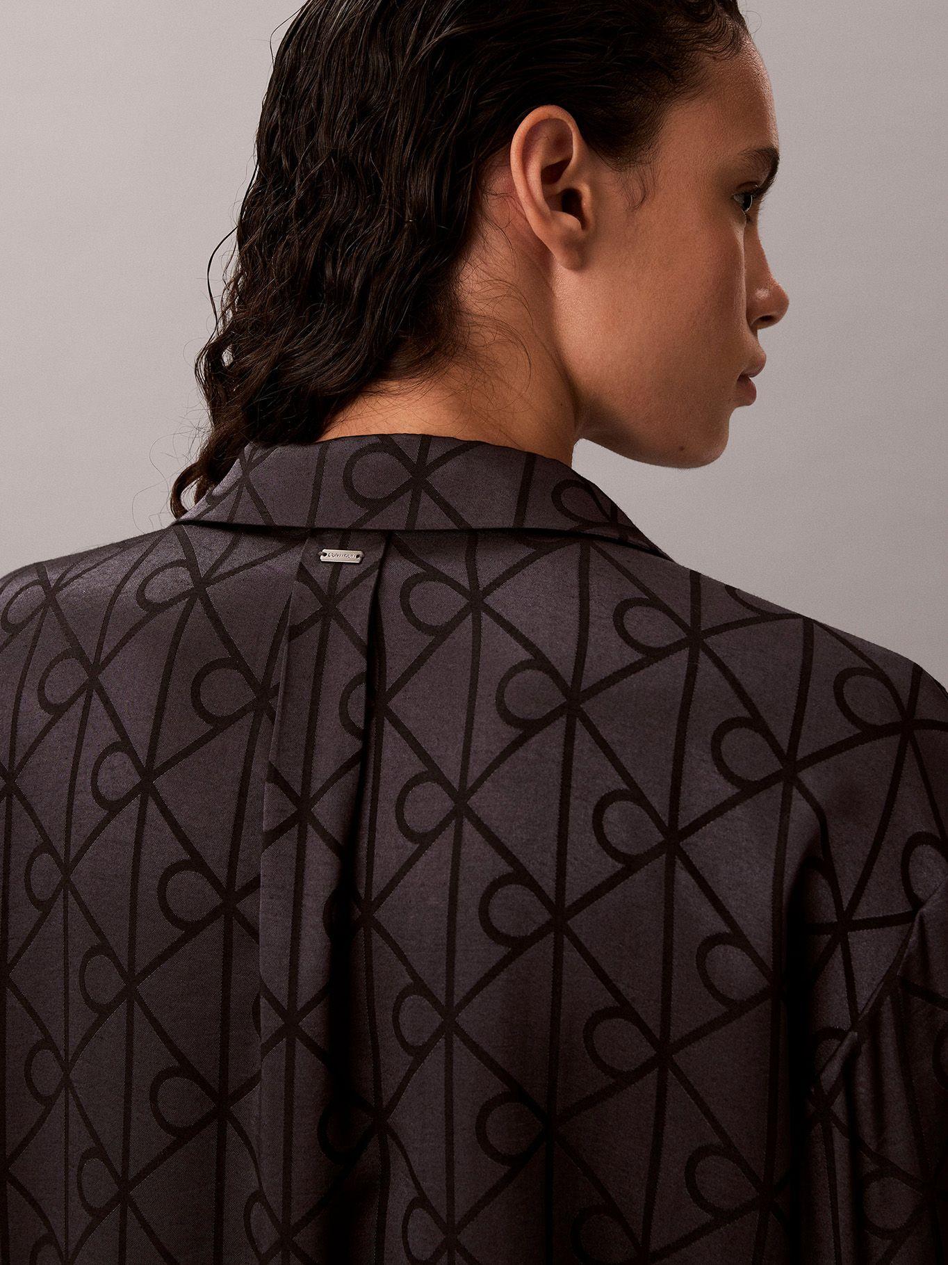 Camisa de Pijama de Satén Estampado Gris Calvin Klein-5