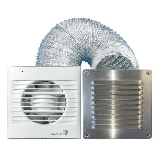 Kit Extractor Aire Para Baño Decor-100 C + Ducto Y Rejilla-0