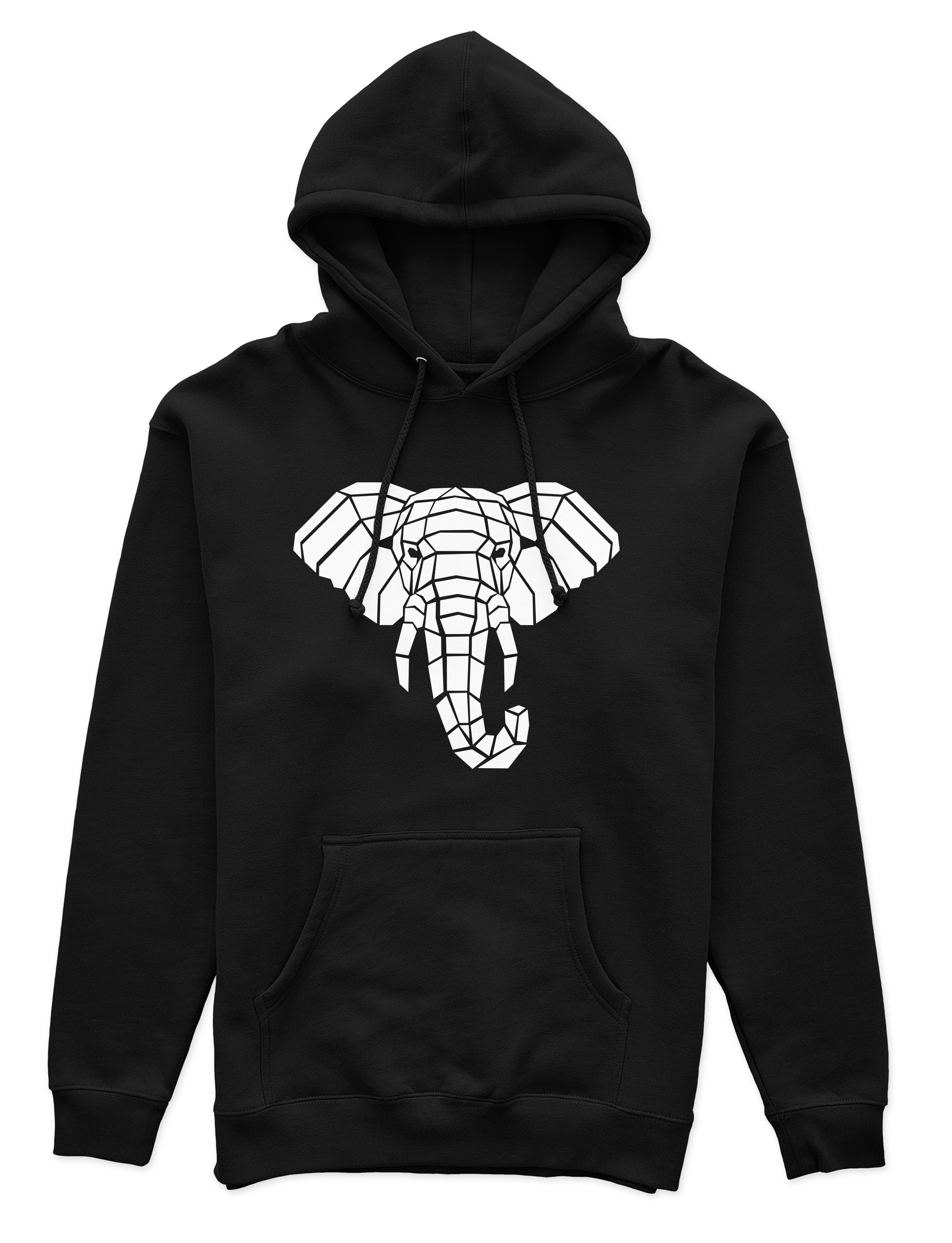 Polerón Canguro Unisex Negro - Elefante Geométrico-0