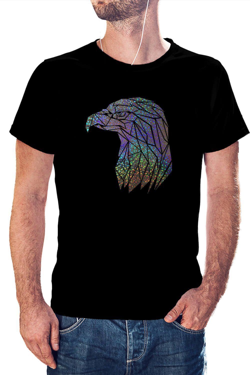 Polera Hombre diseño Águila Geométrica Holografica efecto circulo-0