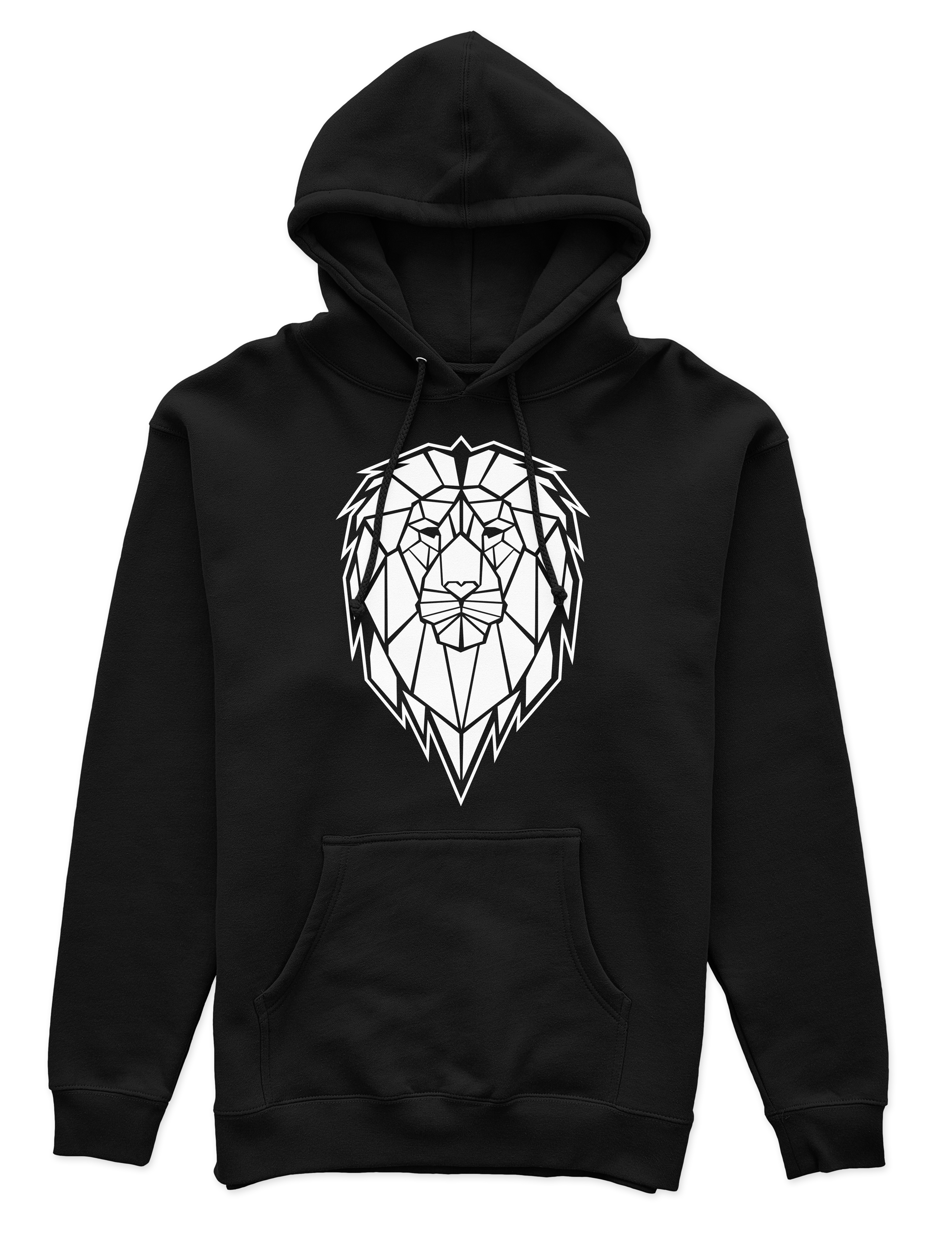 Polerón Canguro Unisex Negro - León Geométrico-0