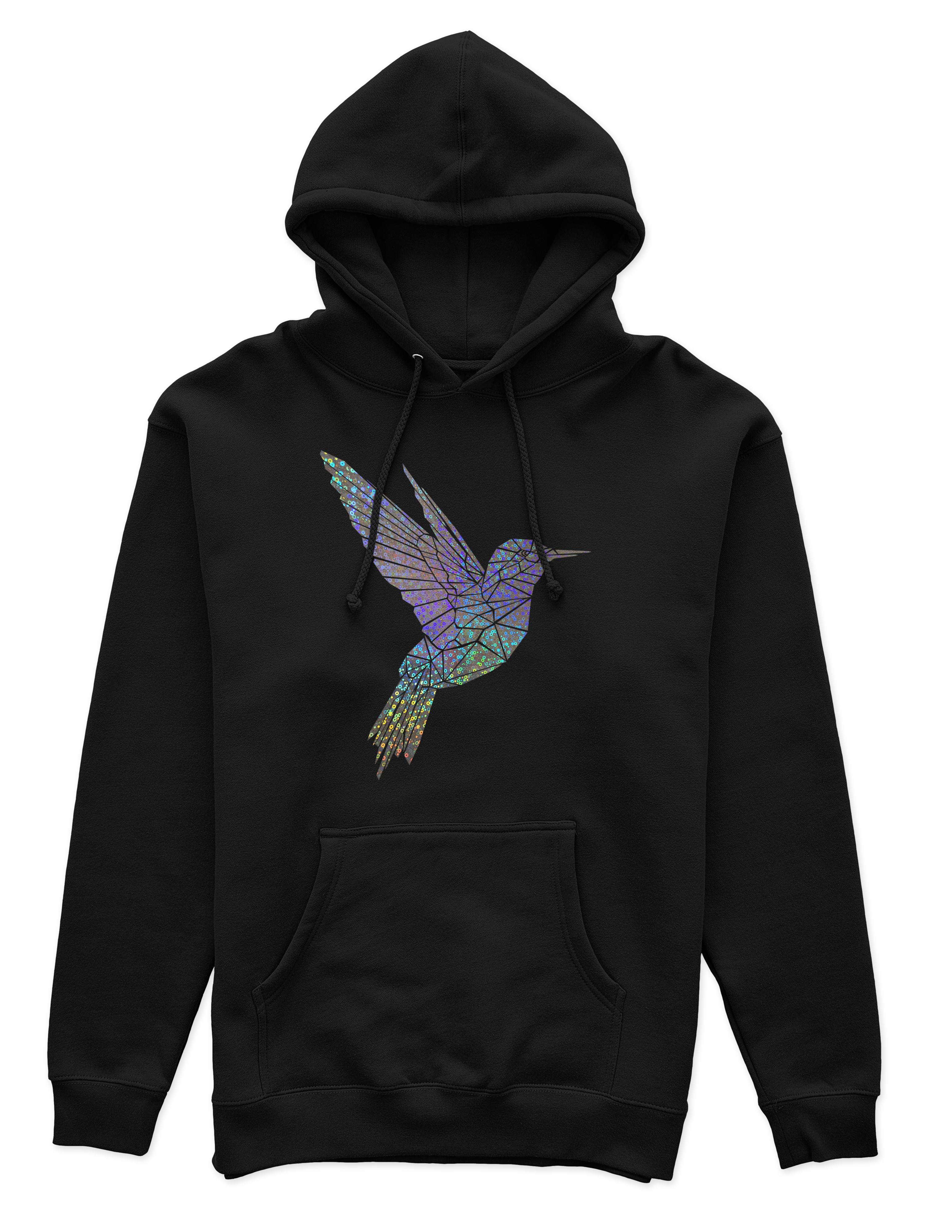 Polerón Canguro Unisex Negro - Colibrí Geométrico holográfico efecto circulo-0