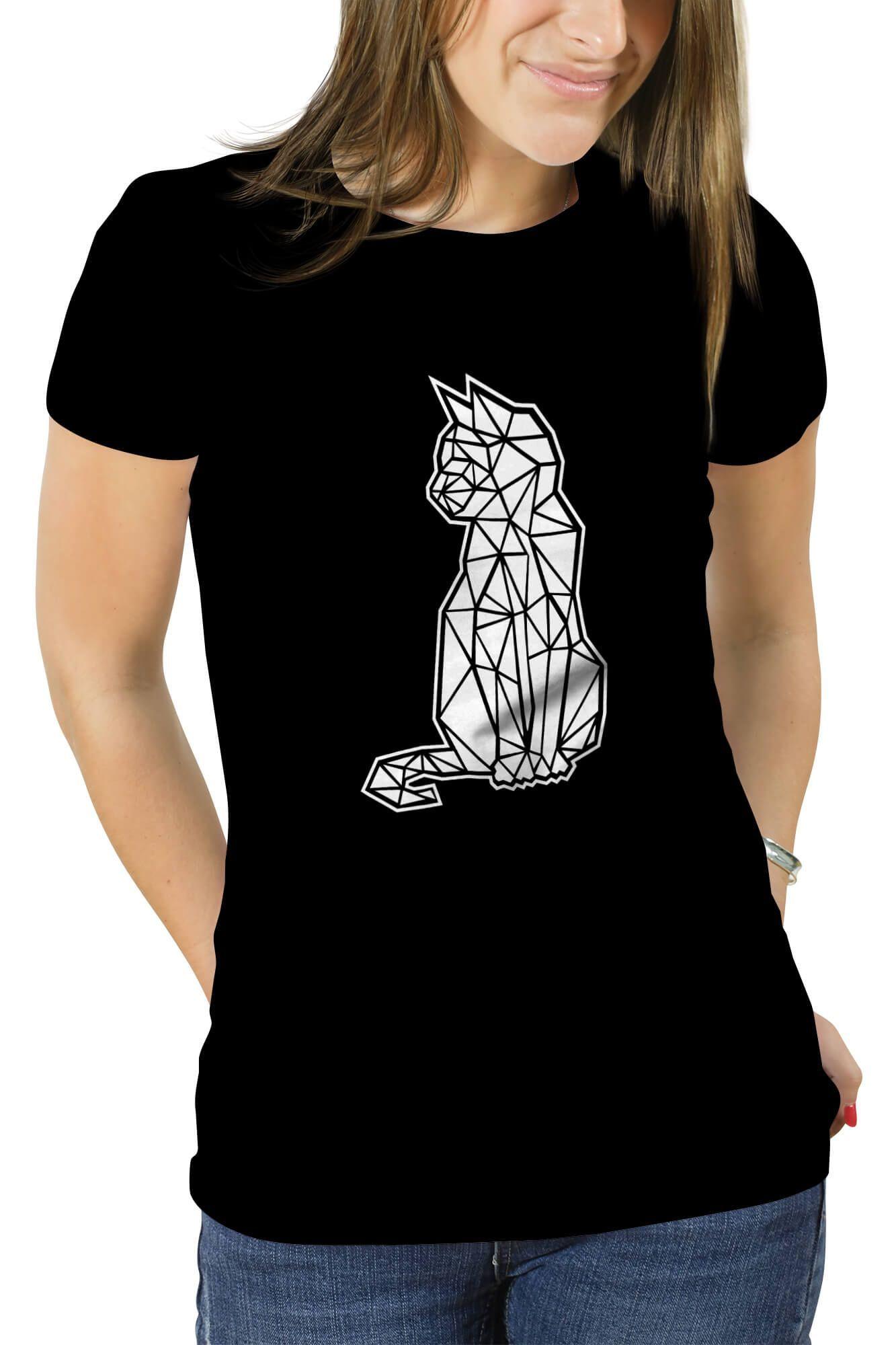 Polera mujer diseño Gato Geométrico-0
