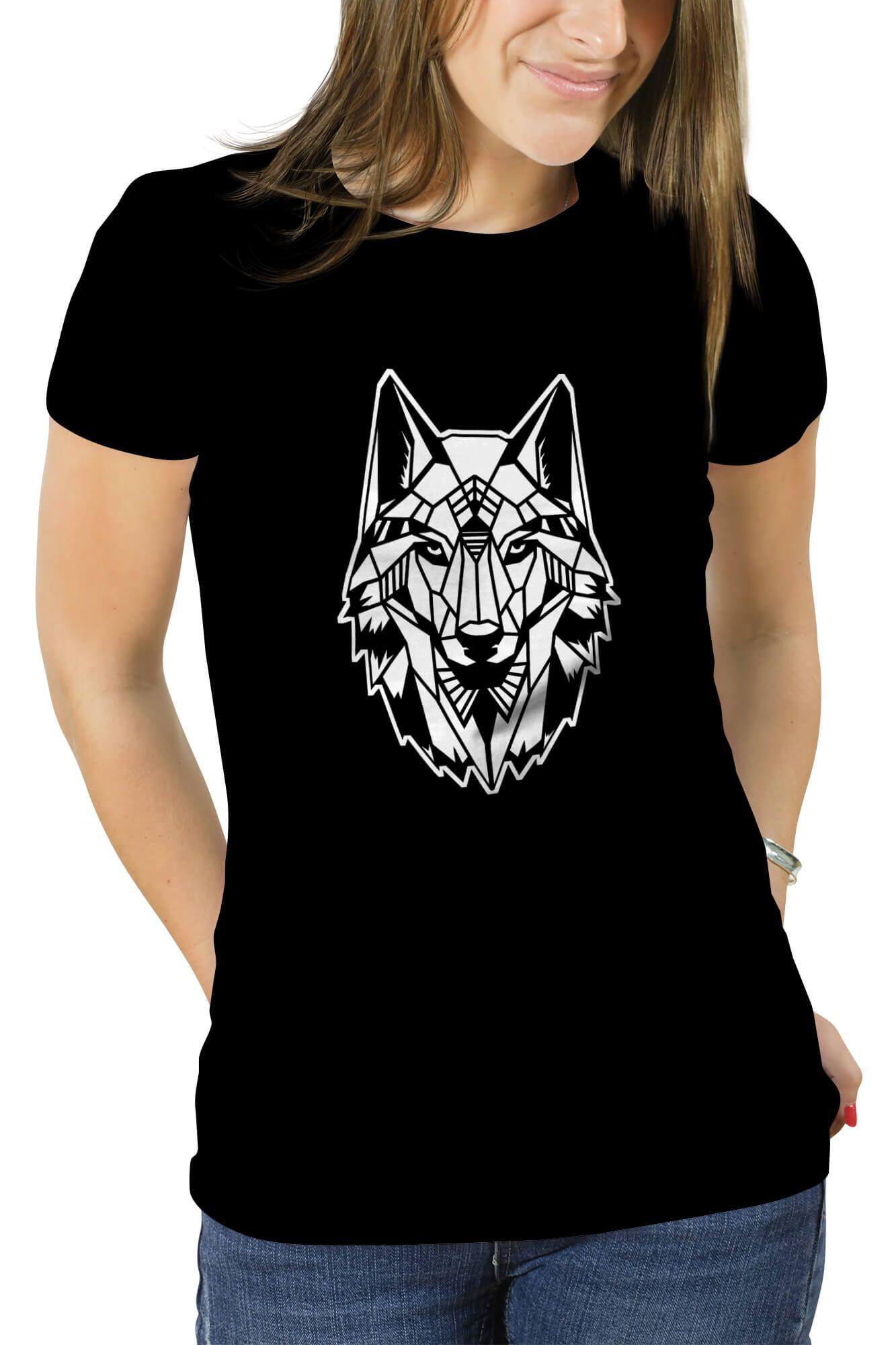 Polera mujer diseño Lobo Geométrico-0