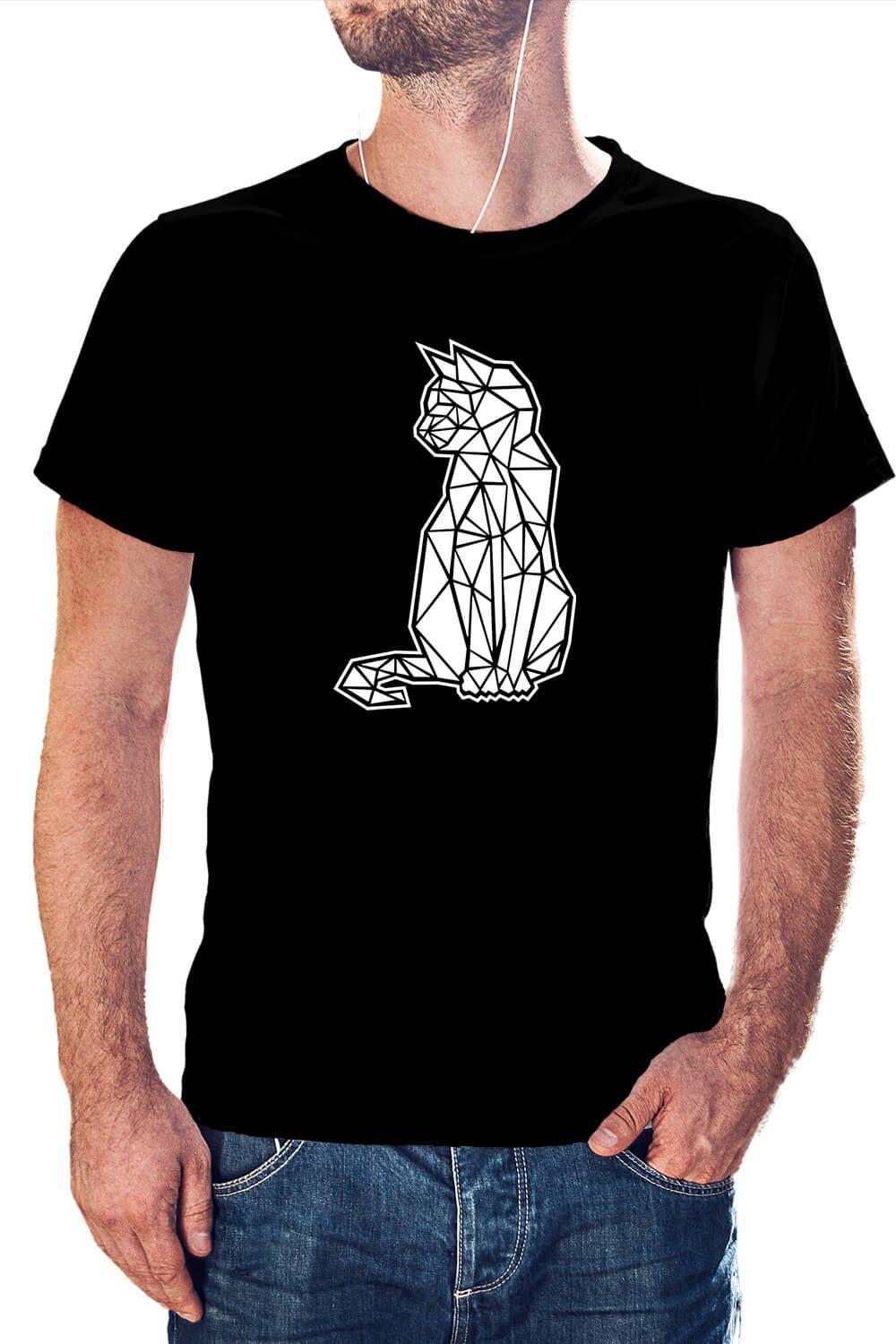 Polera Hombre diseño Gato Geométrico-0