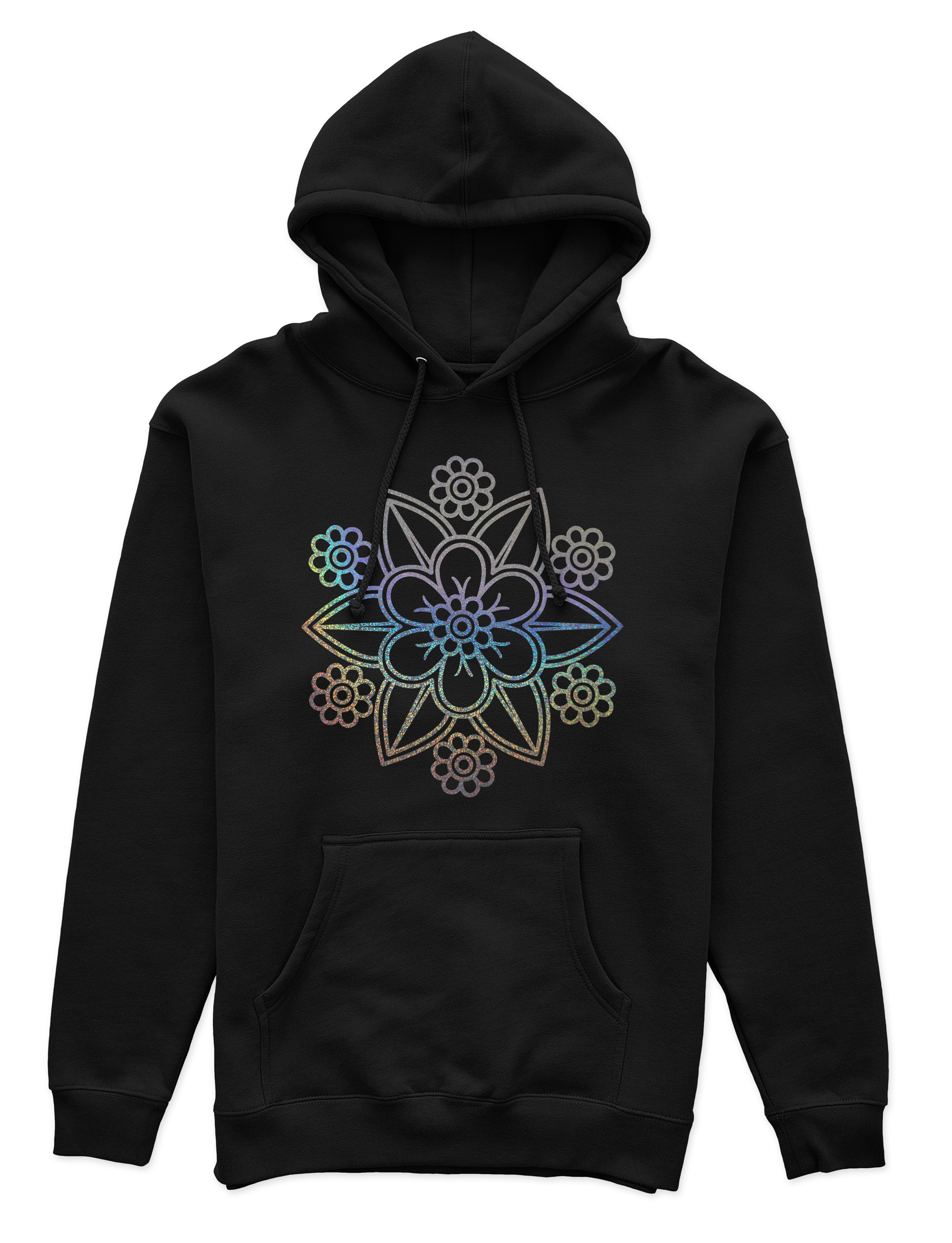 Polerón Canguro Unisex Negro - Mandala (3) holográfico-0