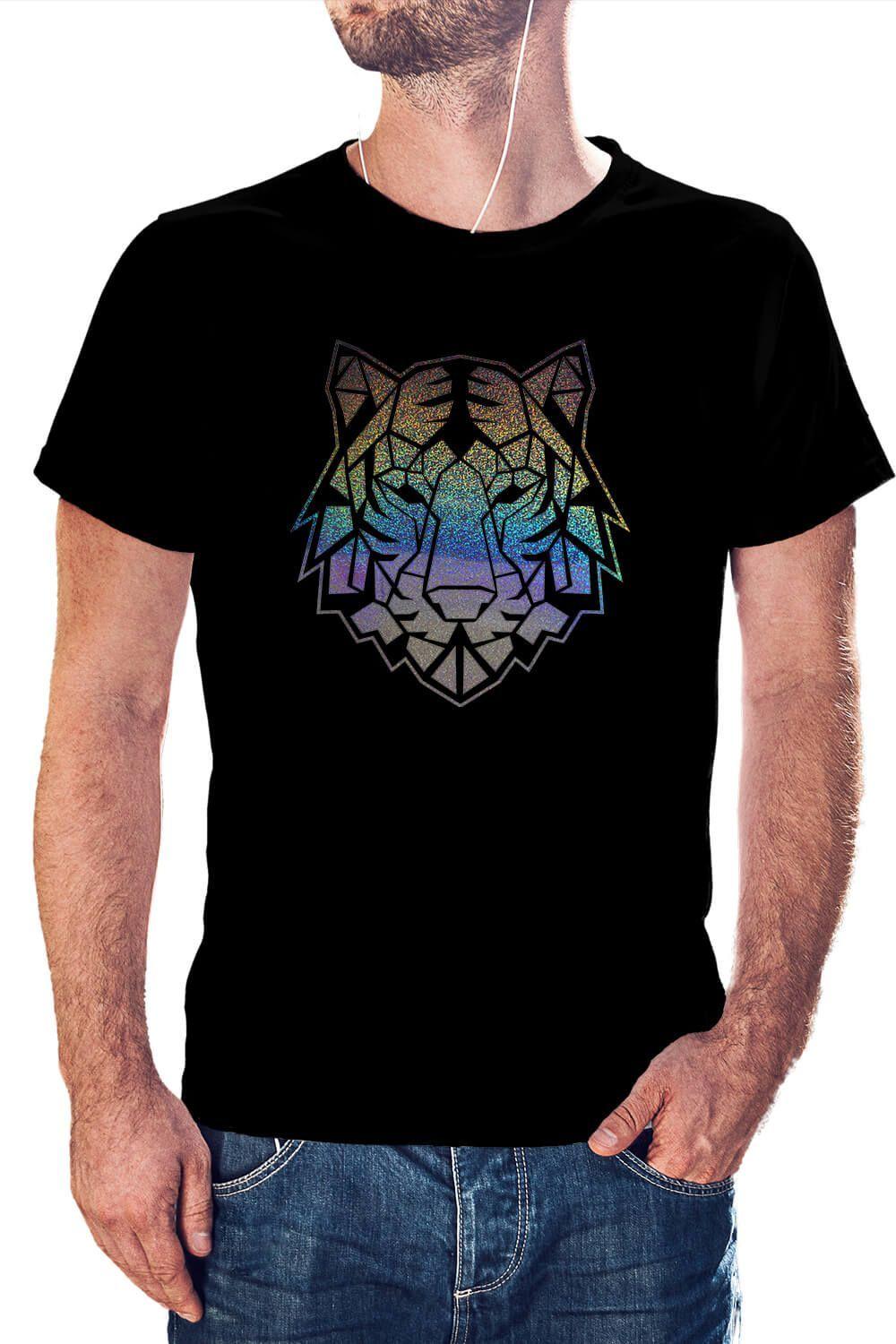 Polera Hombre diseño Tigre Geométrico Holografico -0