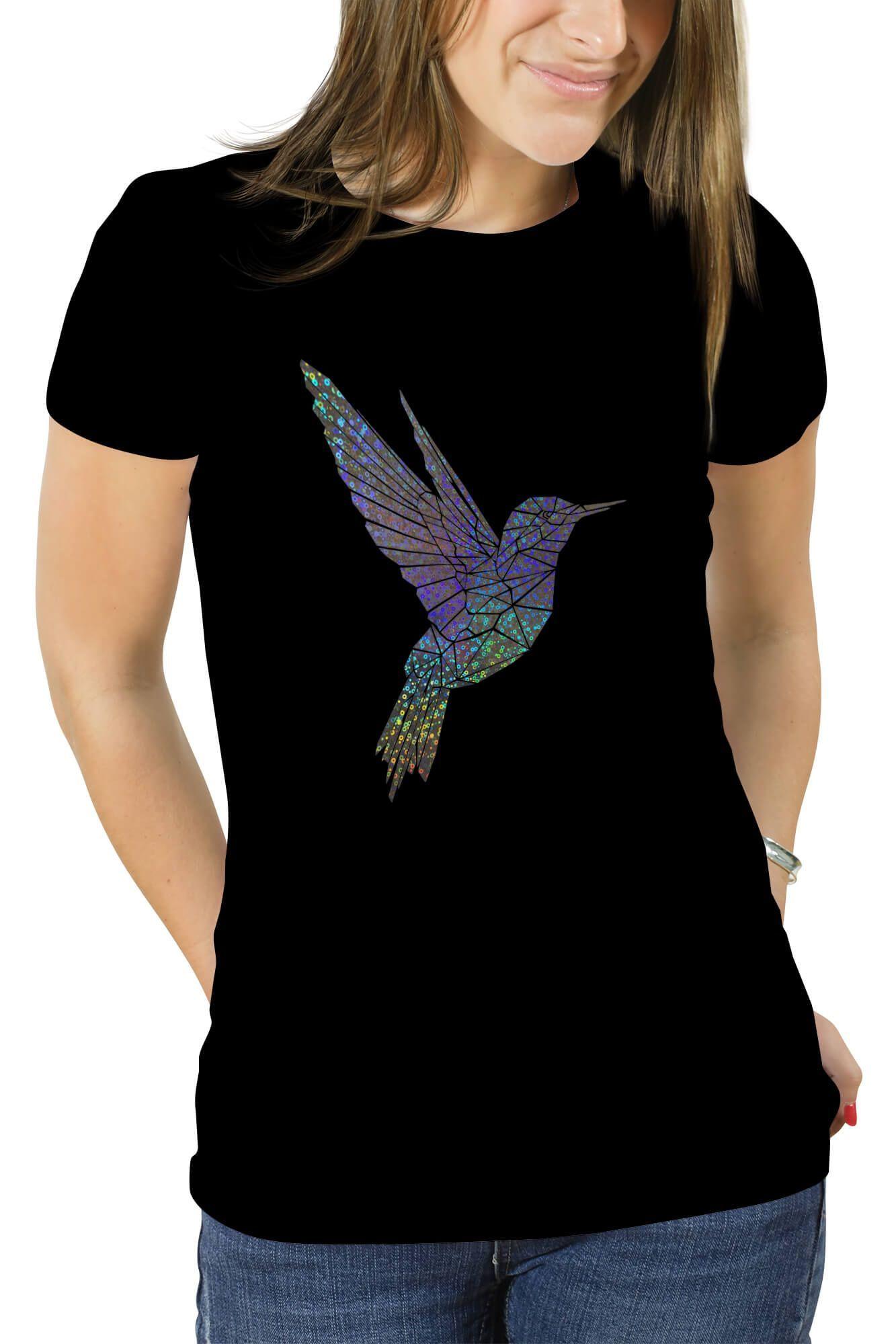 Polera mujer diseño Colibrí Geométrico Holografico efecto circulo-0