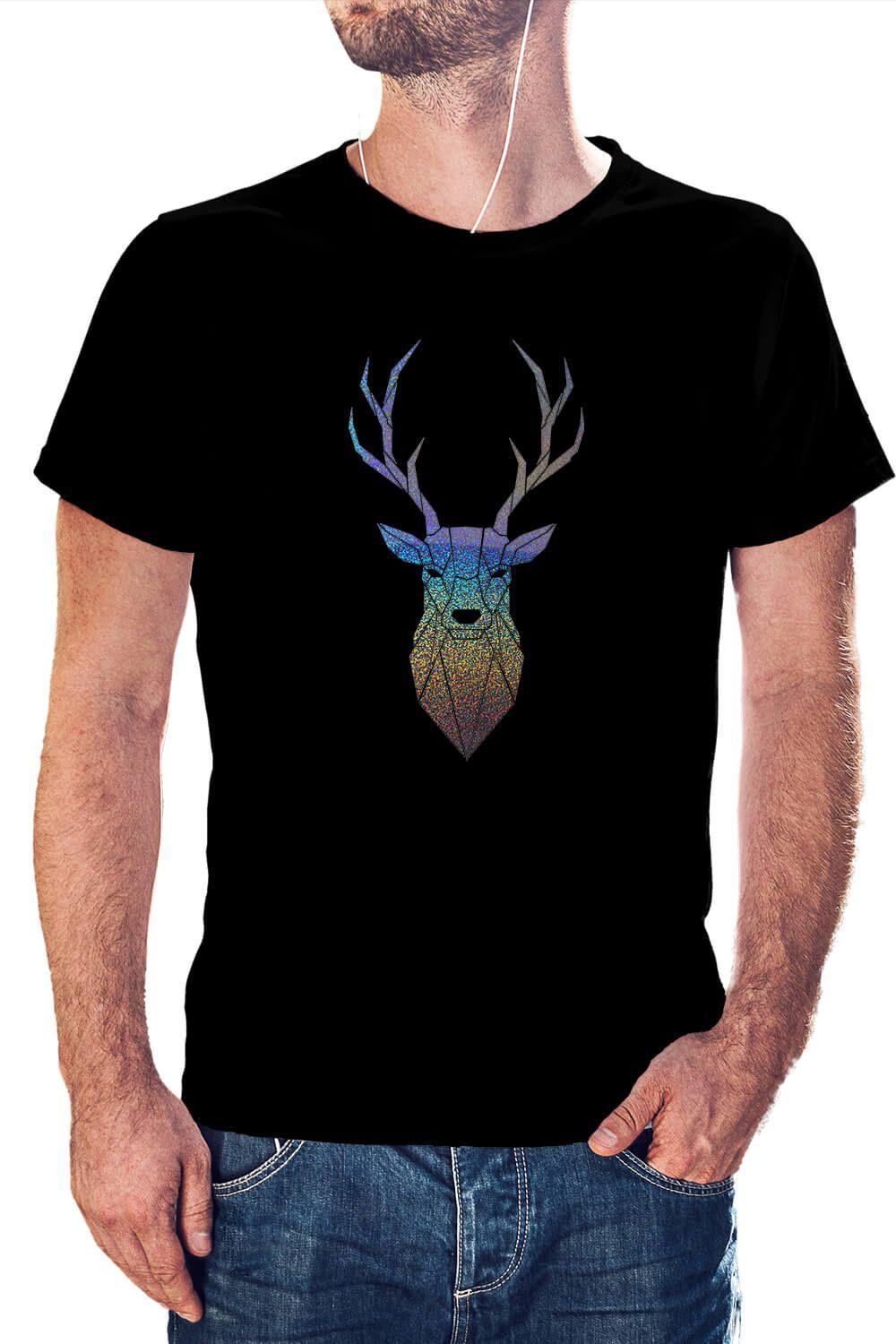 Polera Hombre diseño Ciervo Geométrico Holografico -0